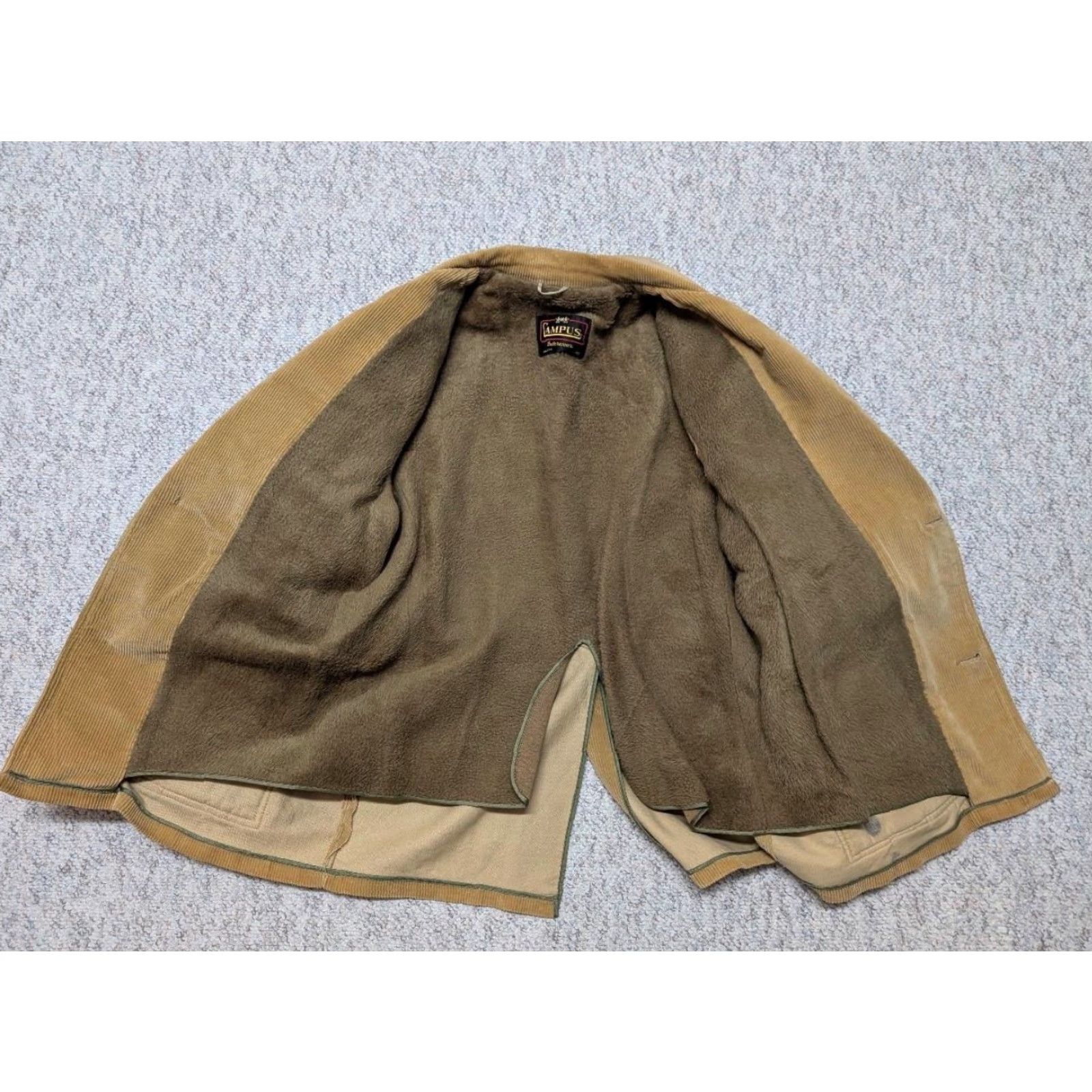 Vintage VINTAGE Campus Corduroy Coat - USA Made Belted Jacket Blazer - Mens M Brown 40 Chest 22" Pit - Golden Brown Overcoat Style Size 40R - 4 Thumbnail