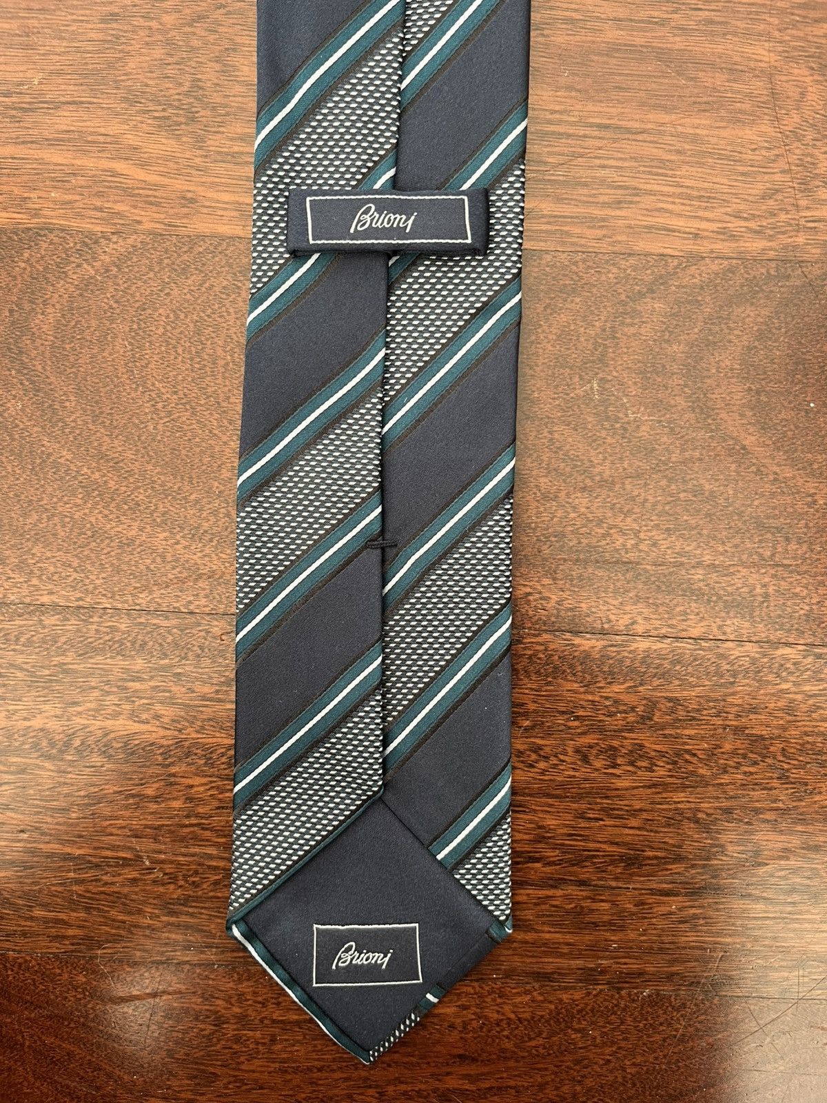 Brioni Brioni Blue Green Black And White Silk Tie Size ONE SIZE - 2 Thumbnail