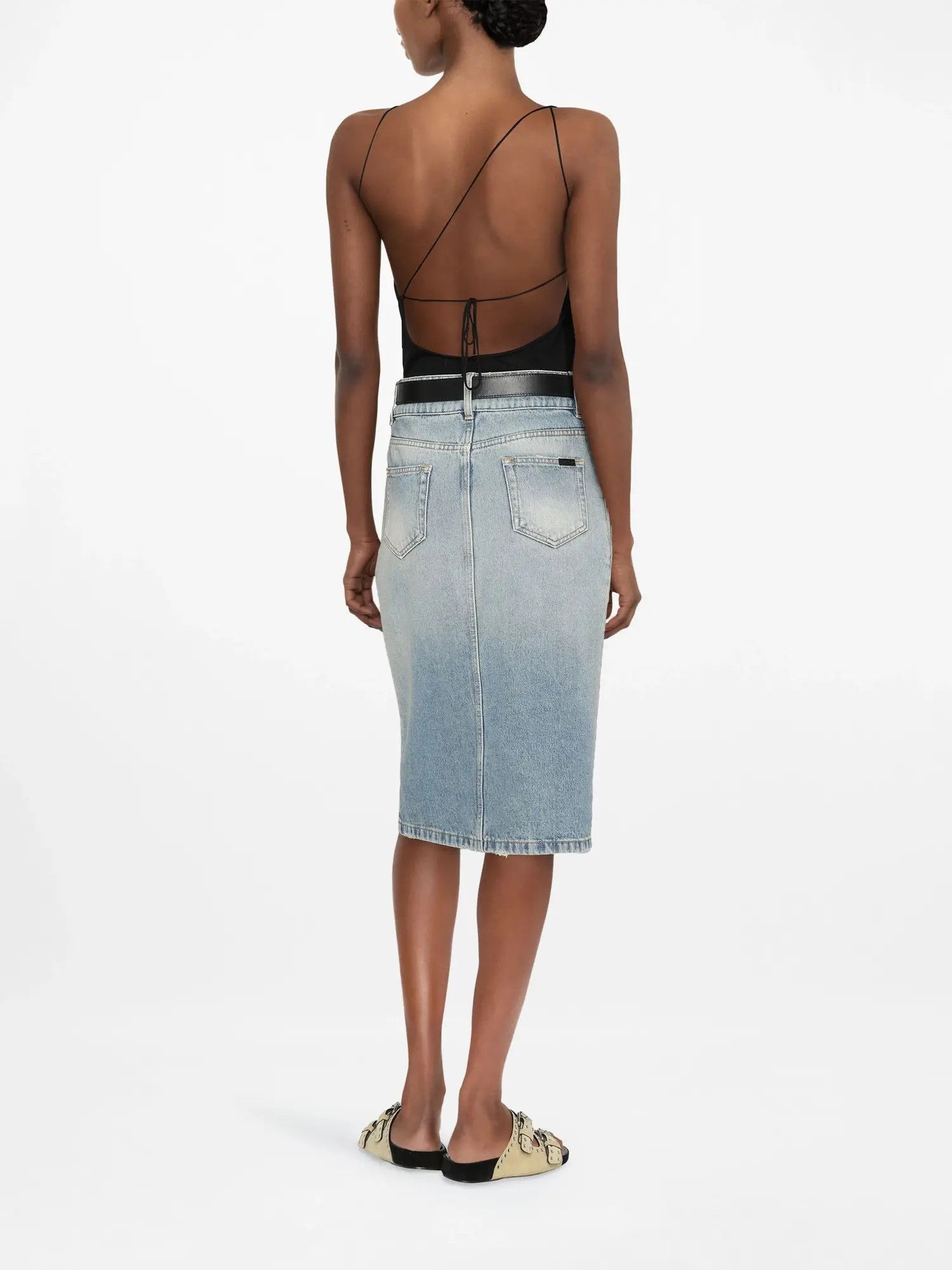 Saint Laurent Paris o1s1wg111024 Midi Skirt in Pasadena Denim in Blue Size 25" / US 0 / IT 36 - 4 Thumbnail