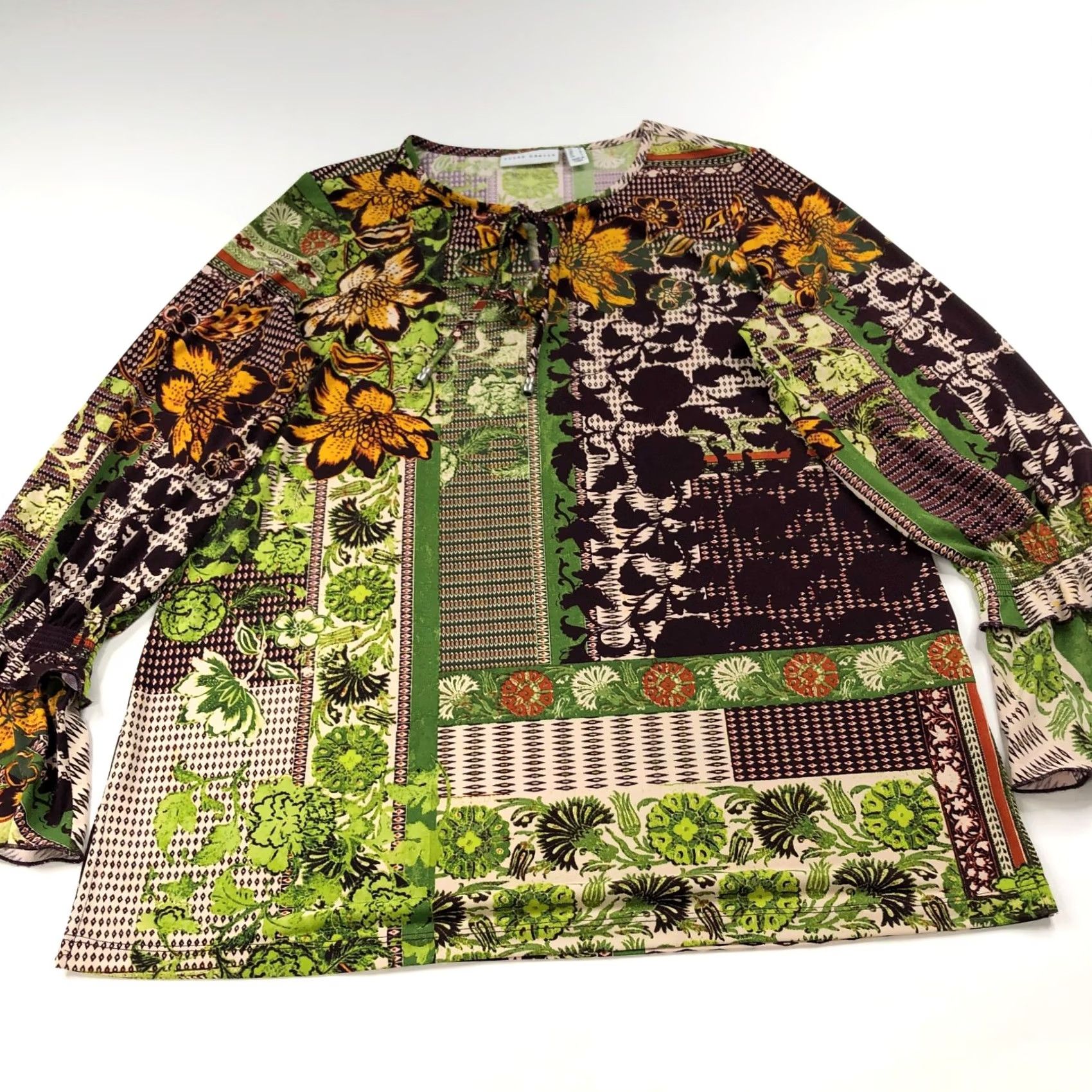Vintage Susan Graver Blouse Long Sleeve Pullover Top All Over Print Brown Womens M Size M / US 6-8 / IT 42-44 - 2 Thumbnail