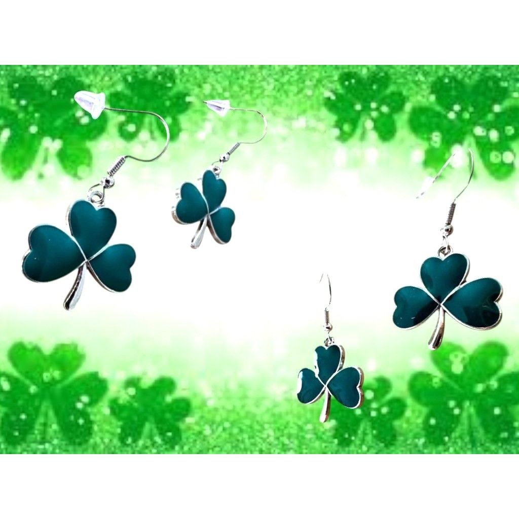 Handmade Shamrock Earrings St Patrick's Day Party Parade Dangle Hooks Size ONE SIZE - 2 Thumbnail