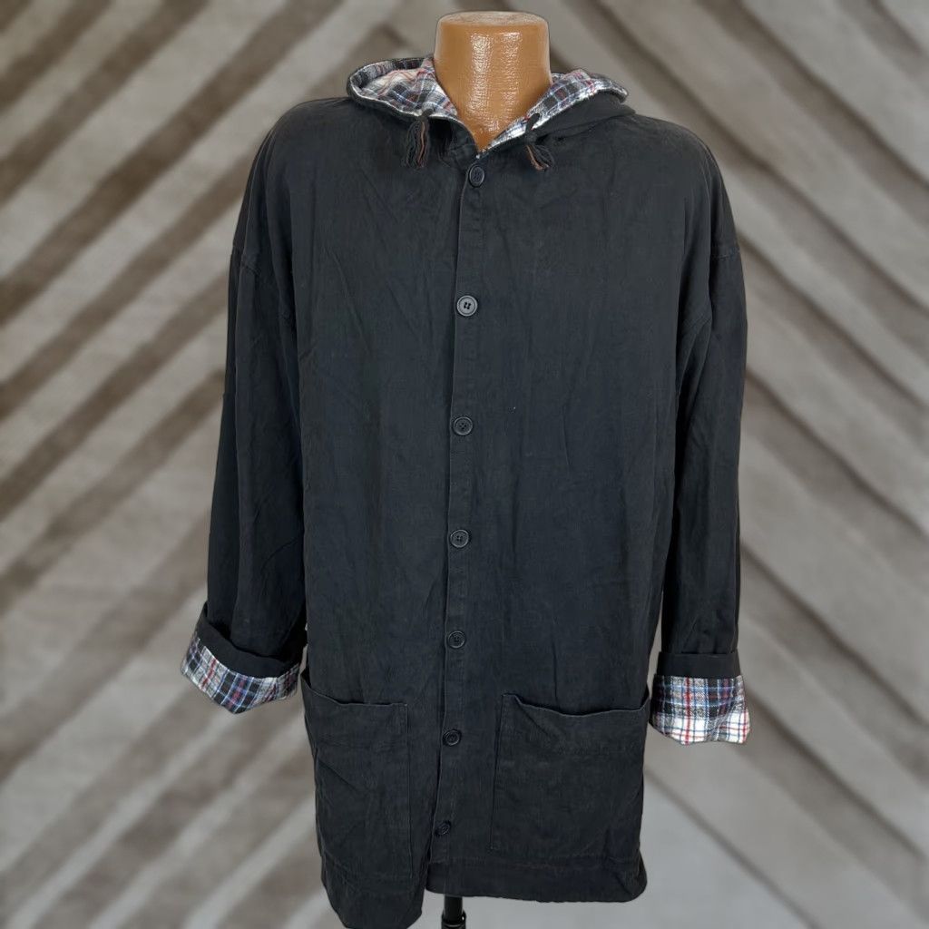 Vintage Vintage 90s Hooded Jacket Adult Large Relaxed Fit Minimal Plaid Flannel Lined Size US L / EU 52-54 / 3 - 1 Thumbnail