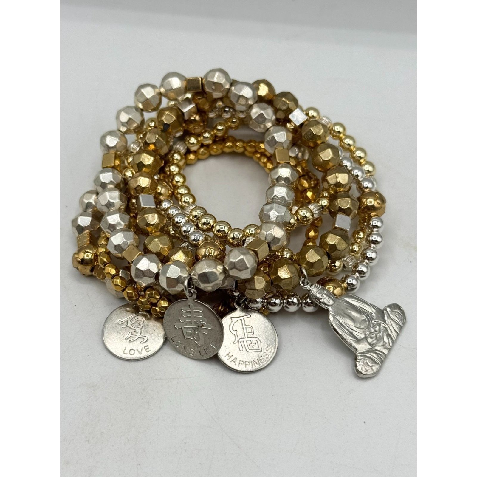 Other Vintage silver gold eight strand stretch charm bracelet set Size ONE SIZE - 2 Thumbnail
