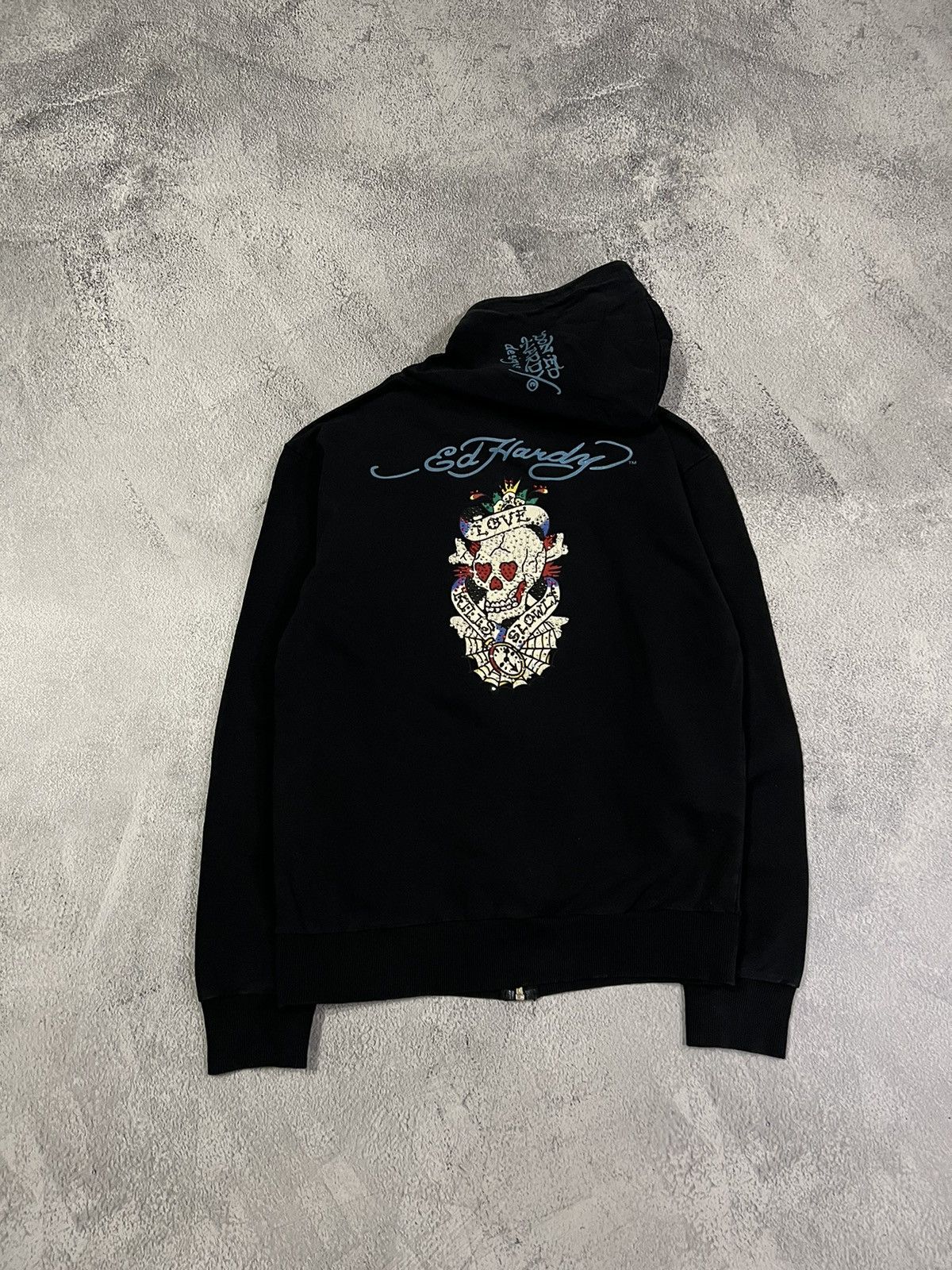 Ed Hardy Vintage Y2k Ed Hardy Skull ☠️ Big Logo Zip Hoodie 00’s Size S / US 4 / IT 40 - 8 Thumbnail