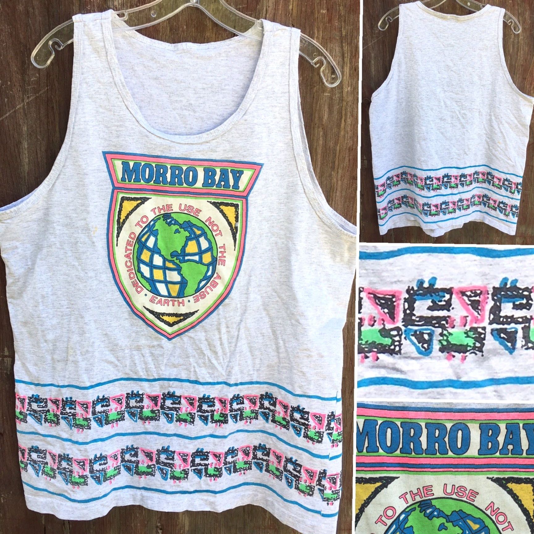 Vintage VINTAGE Morro Bay Earth Neon Graphic Tank Top 80s 90s 1980s Geometric Front Back Mens L/XL Gray Sleeveless Shirt Tank Top Size US L / EU 52-54 / 3 - 2 Thumbnail