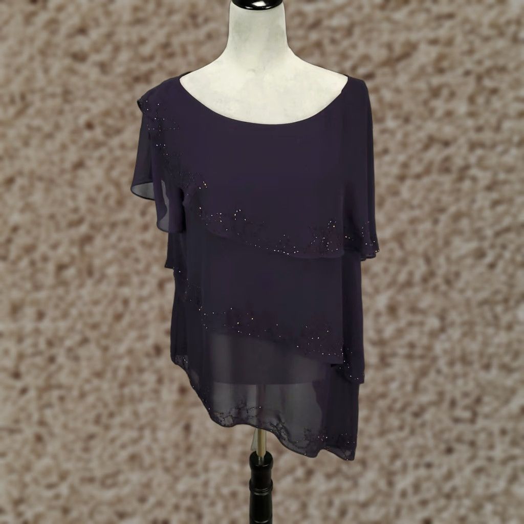 Coldwater Creek Coldwater Creek Blouse Adult Size 12 Purple Beaded Knit Flutter Sleeve Boat Neck Pullover Womens Size XL / US 12-14 / IT 48-50 - 1 Thumbnail