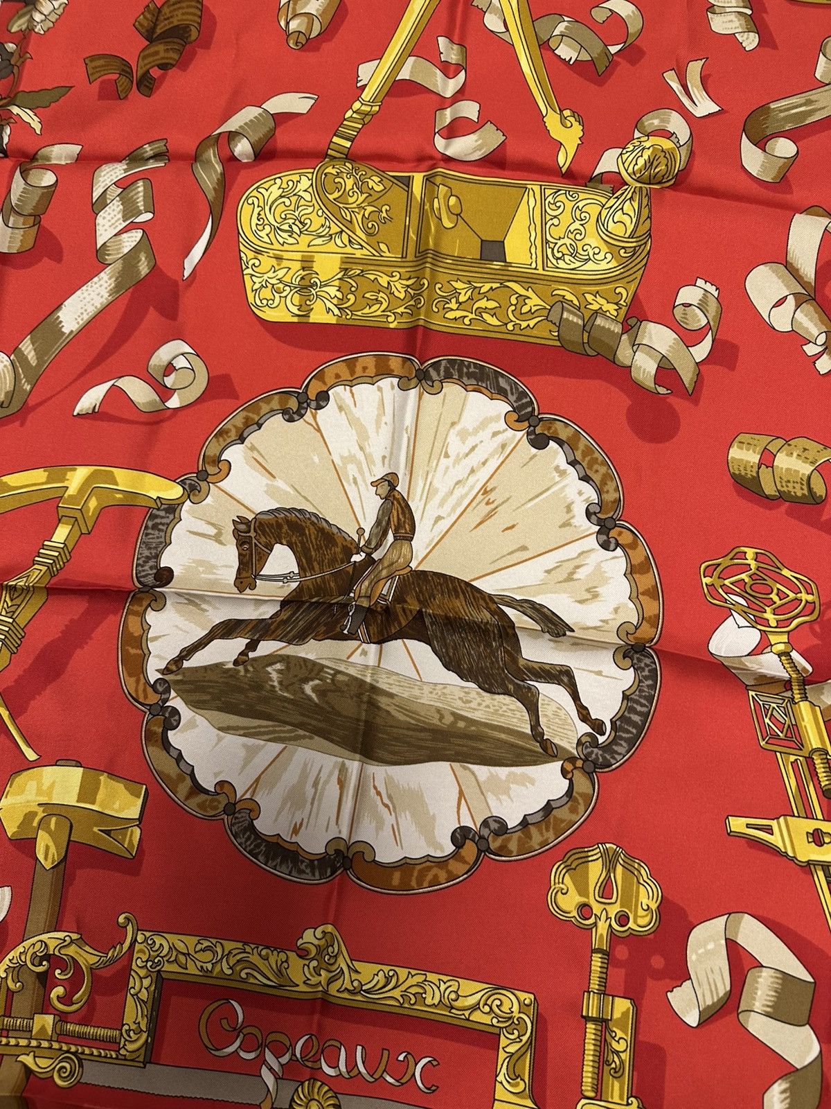 Hermes Hermes Silk Scarf Carre 90 "Copeaux" Red Silk Scarf US M Size ONE SIZE - 4 Thumbnail