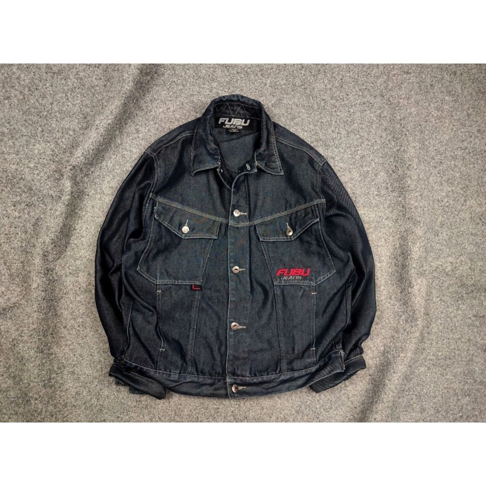 Fubu VINTAGE FUBU Denim Jacket Main Selling Point Indigo Blue Y2K Logo Collection Mens L Blue 90s Hip Hop Jacket Size US L / EU 52-54 / 3 - 2 Thumbnail