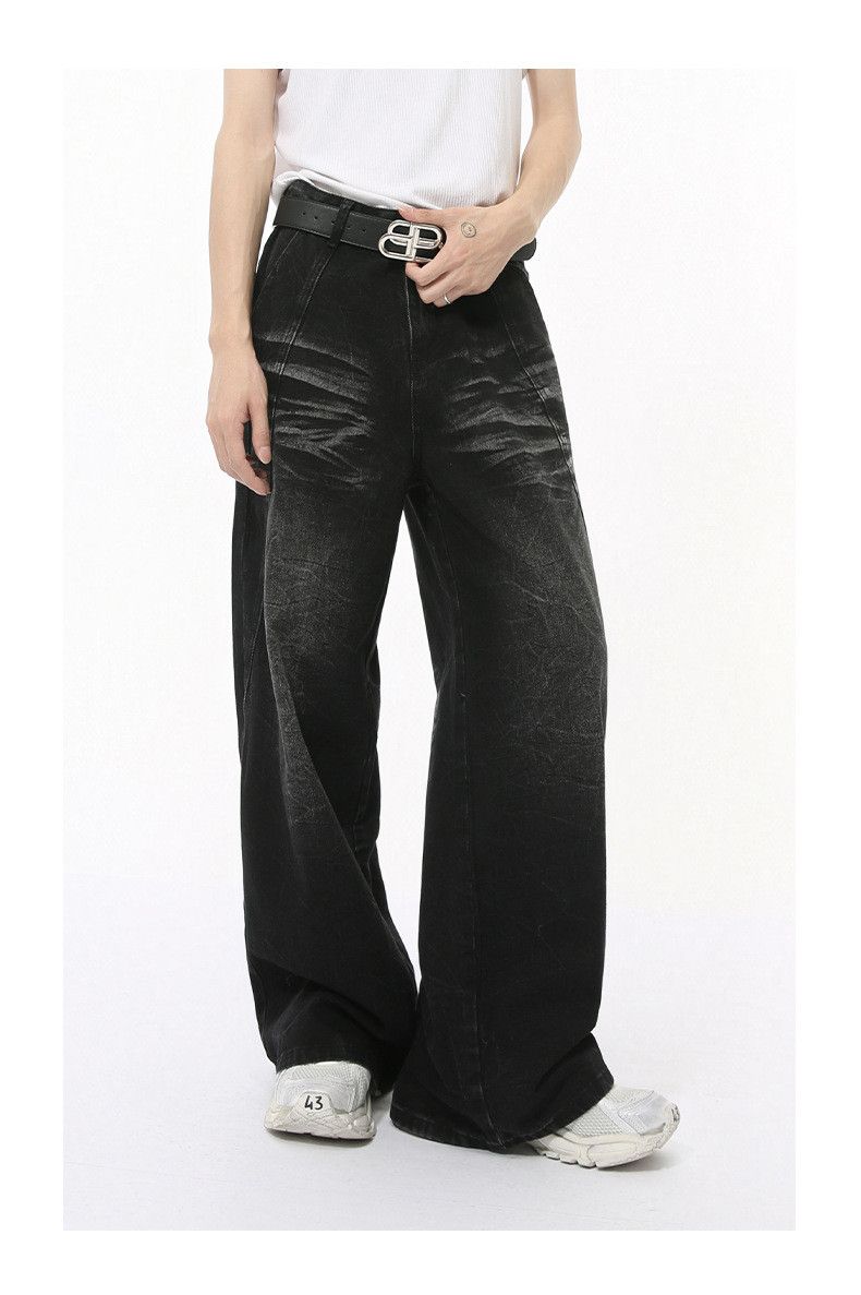Japanese Brand Men's Retro Trendy Washed Whiskered Wide-Leg Jeans Size US 32 / EU 48 - 3 Thumbnail