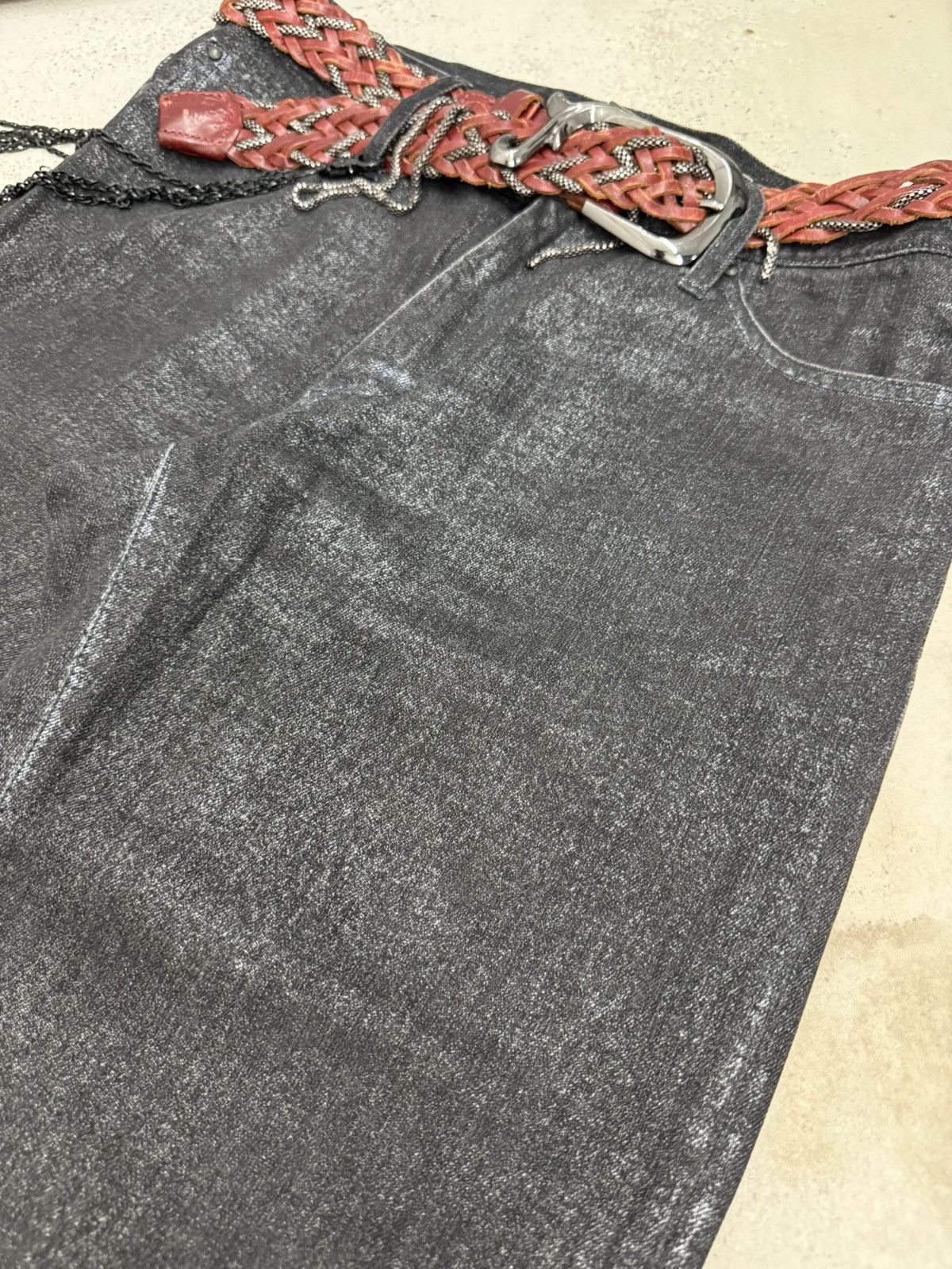 If Six Was Nine Buona Giornata Black Coated Shine Loose Straight Jeans Size US 30 / EU 46 - 10 Thumbnail