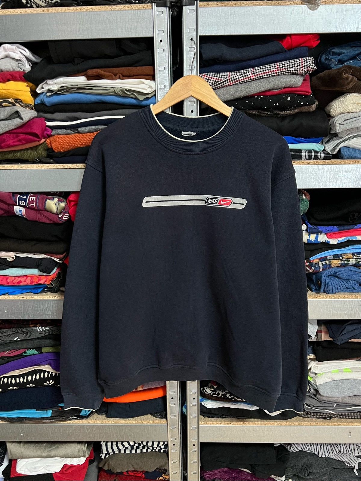 Nike Vintage Nike Navy Sweatshirt Big Central Logo Pullover Y2K Size US M / EU 48-50 / 2 - 1 Thumbnail