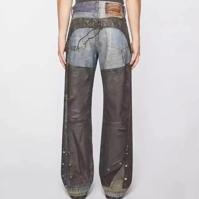 Japanese Brand Retro loose print patchwork micro flared jeans Size US 32 / EU 48 - 3 Thumbnail