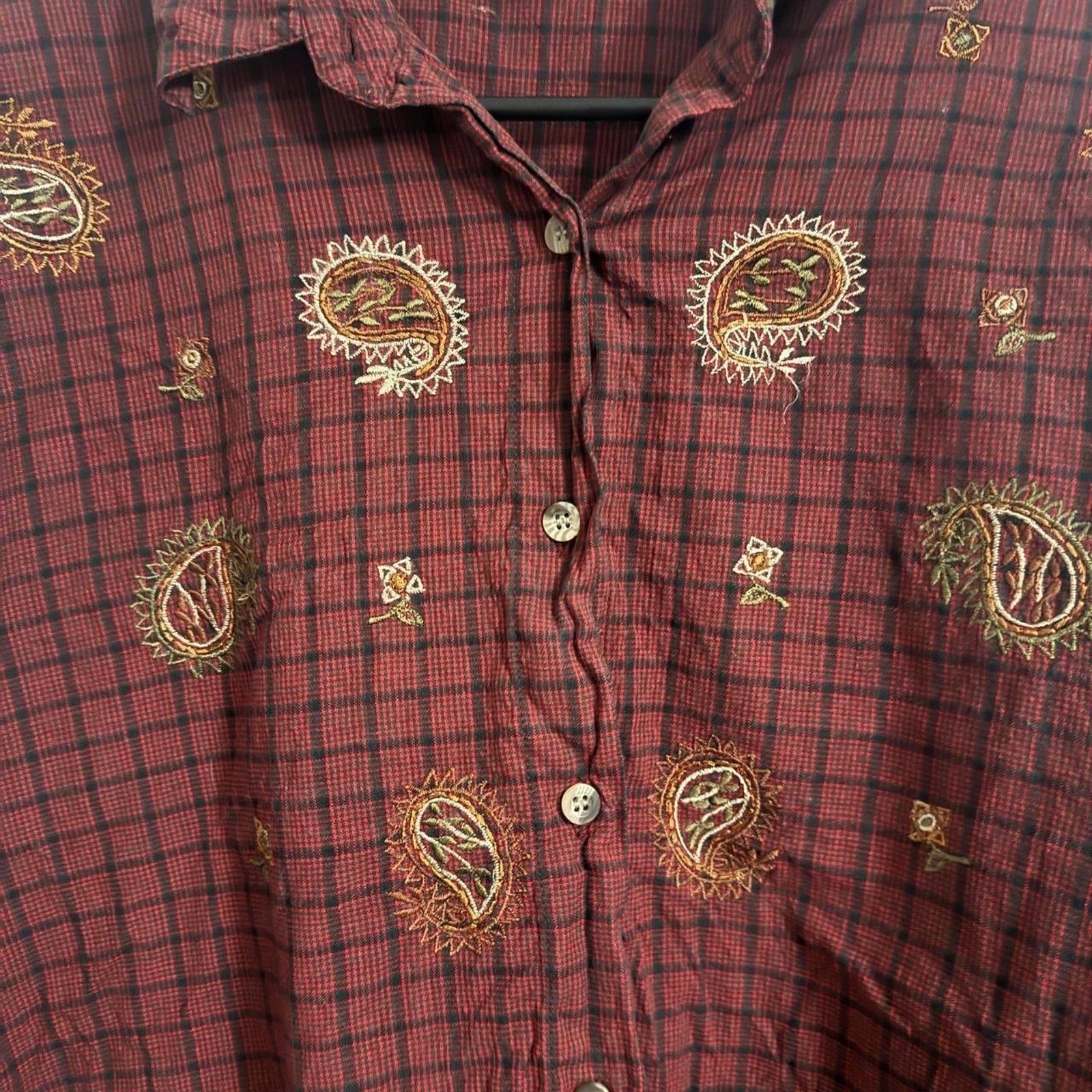 Other Maggie & Max Cotton Burgundy Plaid Shirt Paisley Western Size XL / US 12-14 / IT 48-50 - 5 Thumbnail