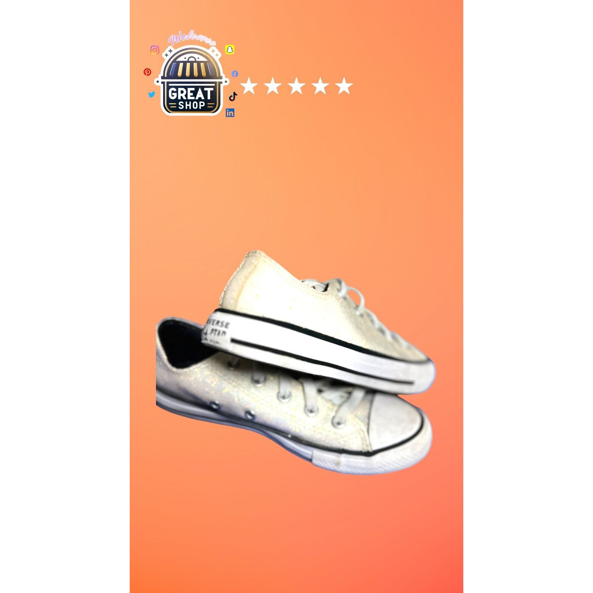 Converse Converse All Star Womens Glitter Low-Top Sneakers Size 7 Whi Size US 7 / IT 37 - 6 Thumbnail