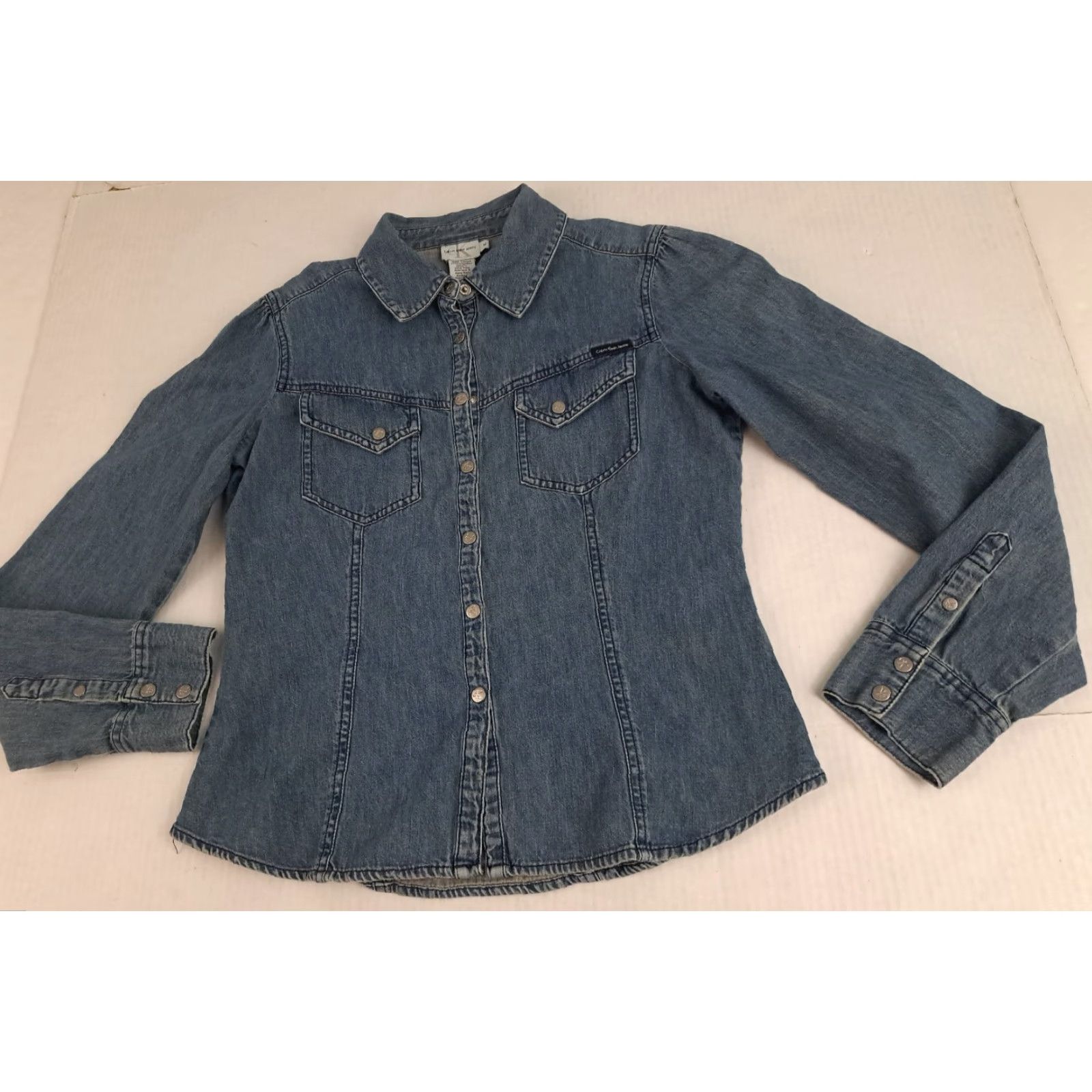 Vintage VINTAGE Calvin Klein Jeans Shirt Western Denim Blue Button-Up Long Sleeve Womens M Size M / US 6-8 / IT 42-44 - 4 Thumbnail