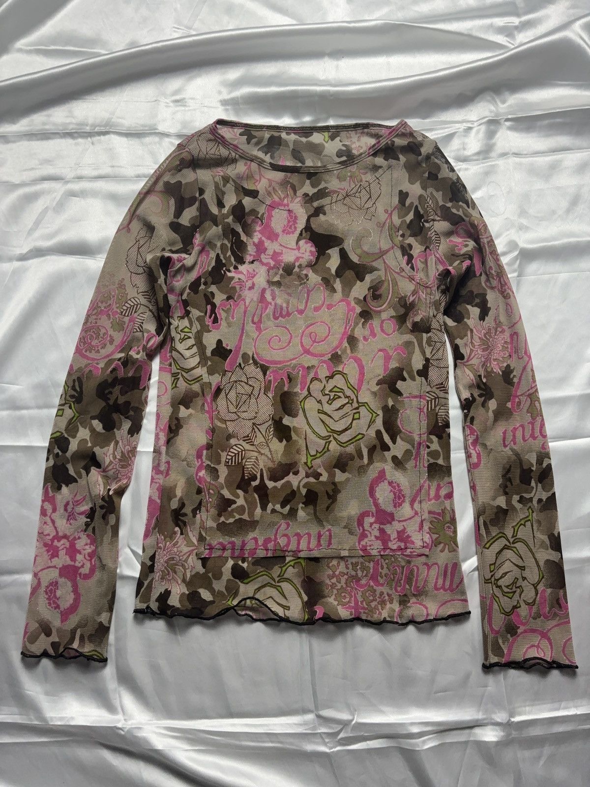 Japanese Brand × Vintage Printed camo mesh long sleeve glamour vintage top Size S / US 4 / IT 40 - 1 Thumbnail