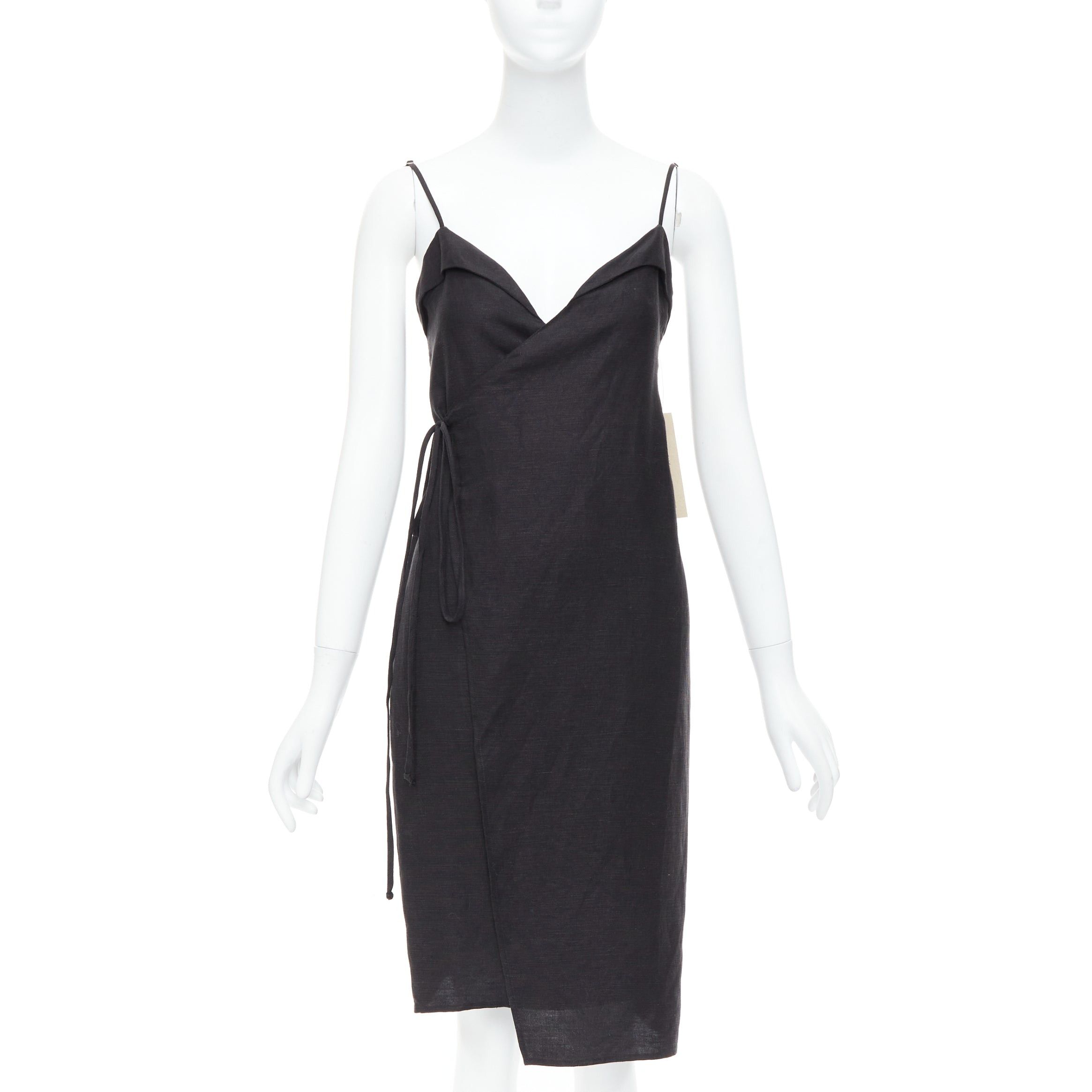 REFORMATION Crus black tencel linen V neck wrap dress XS