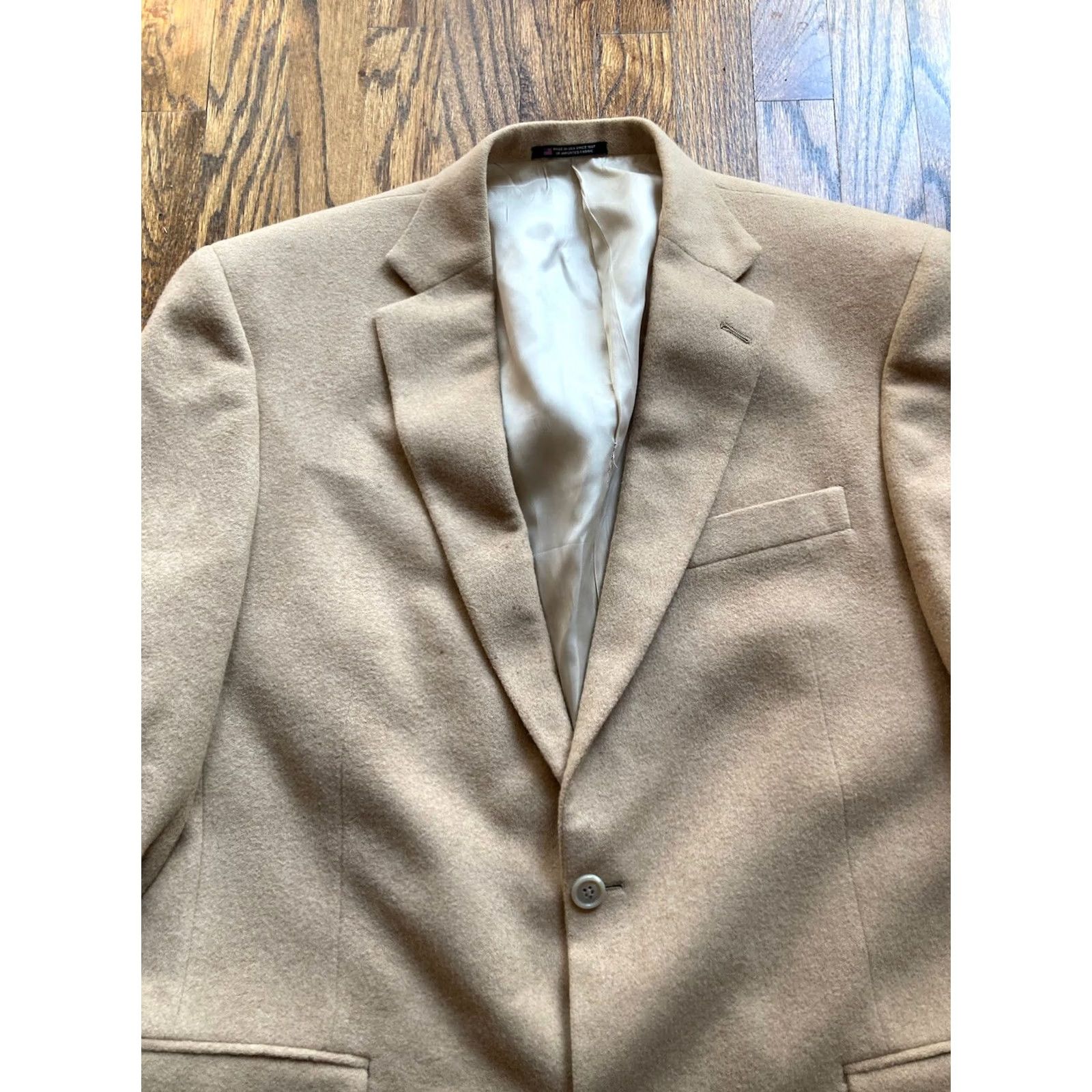 Hart Schaffner Marx Hart Schaffner Marx Loro Piana Blazer Beige Long Coat - 44L - Classic Mens Jacket Size 44R - 4 Thumbnail