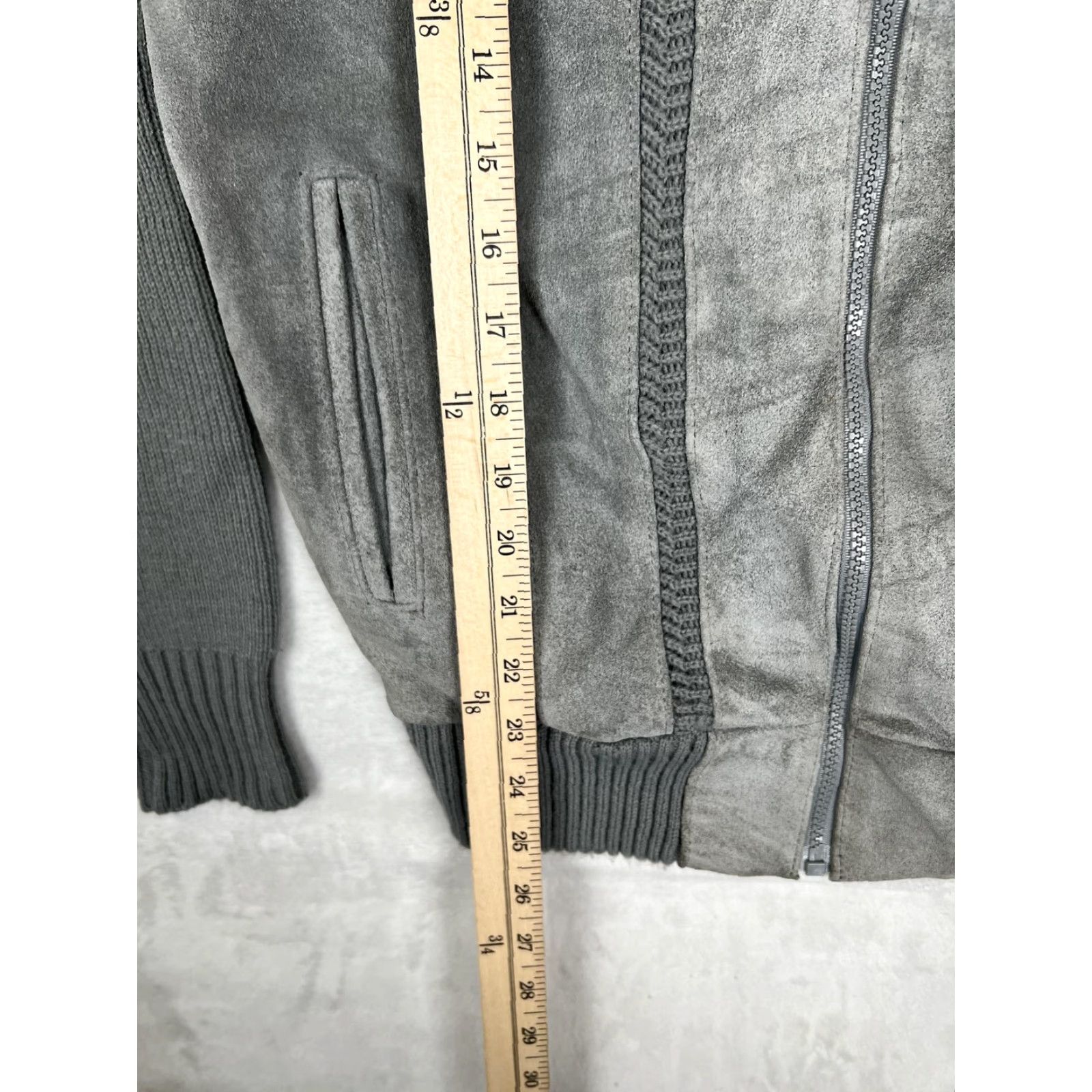 Vintage VINTAGE Mervyn's Jacket Mens M Gray Leather Knit Bomber Full Zip 80s Casual Short Coat Size US M / EU 48-50 / 2 - 4 Thumbnail