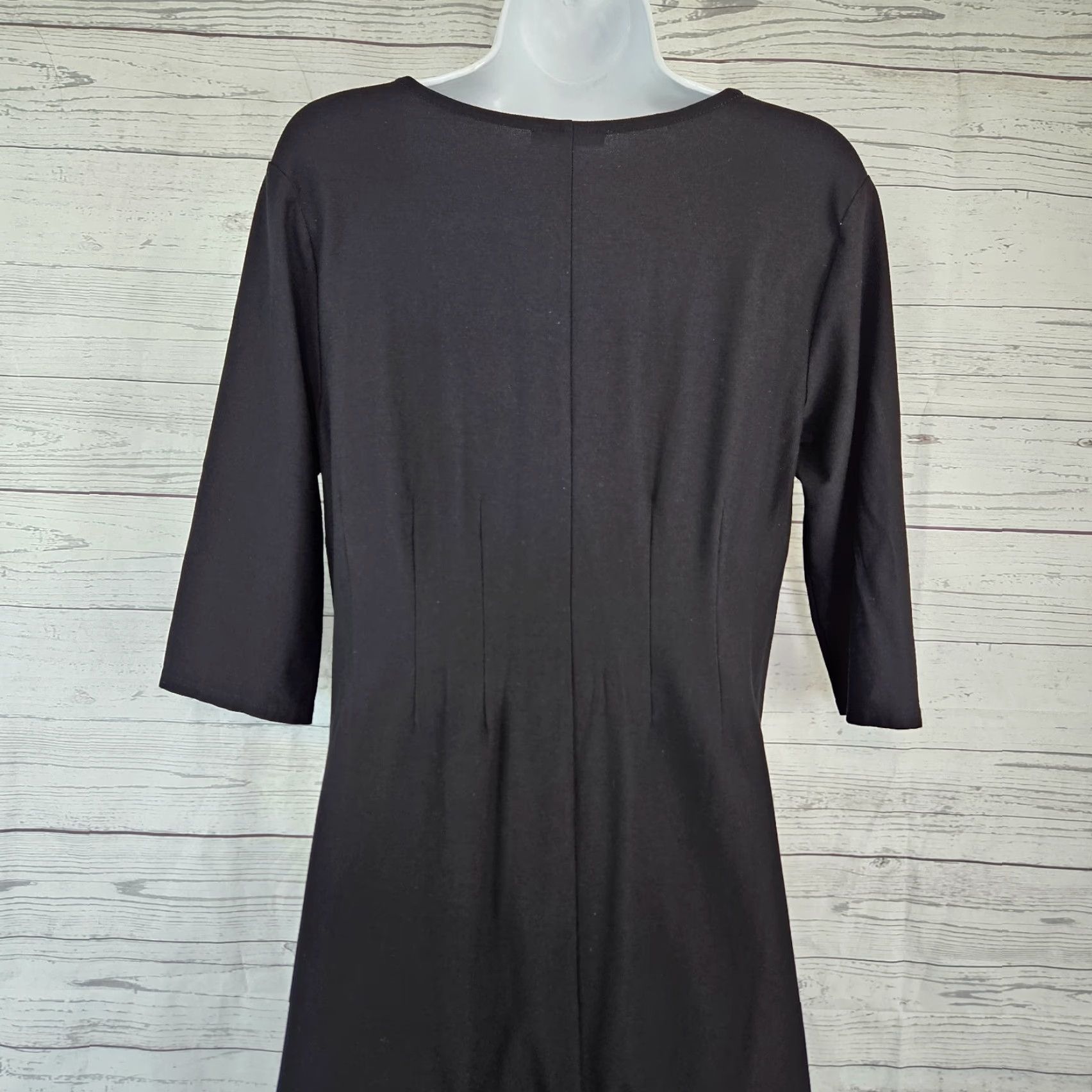 Eileen Fisher Eileen Fisher Dress Womens Solid Black 3/4 Sleeve V-Neck M Knee Length A-Line Womens **Note:** Ensure no extra text; only title. Size M / US 6-8 / IT 42-44 - 4 Thumbnail