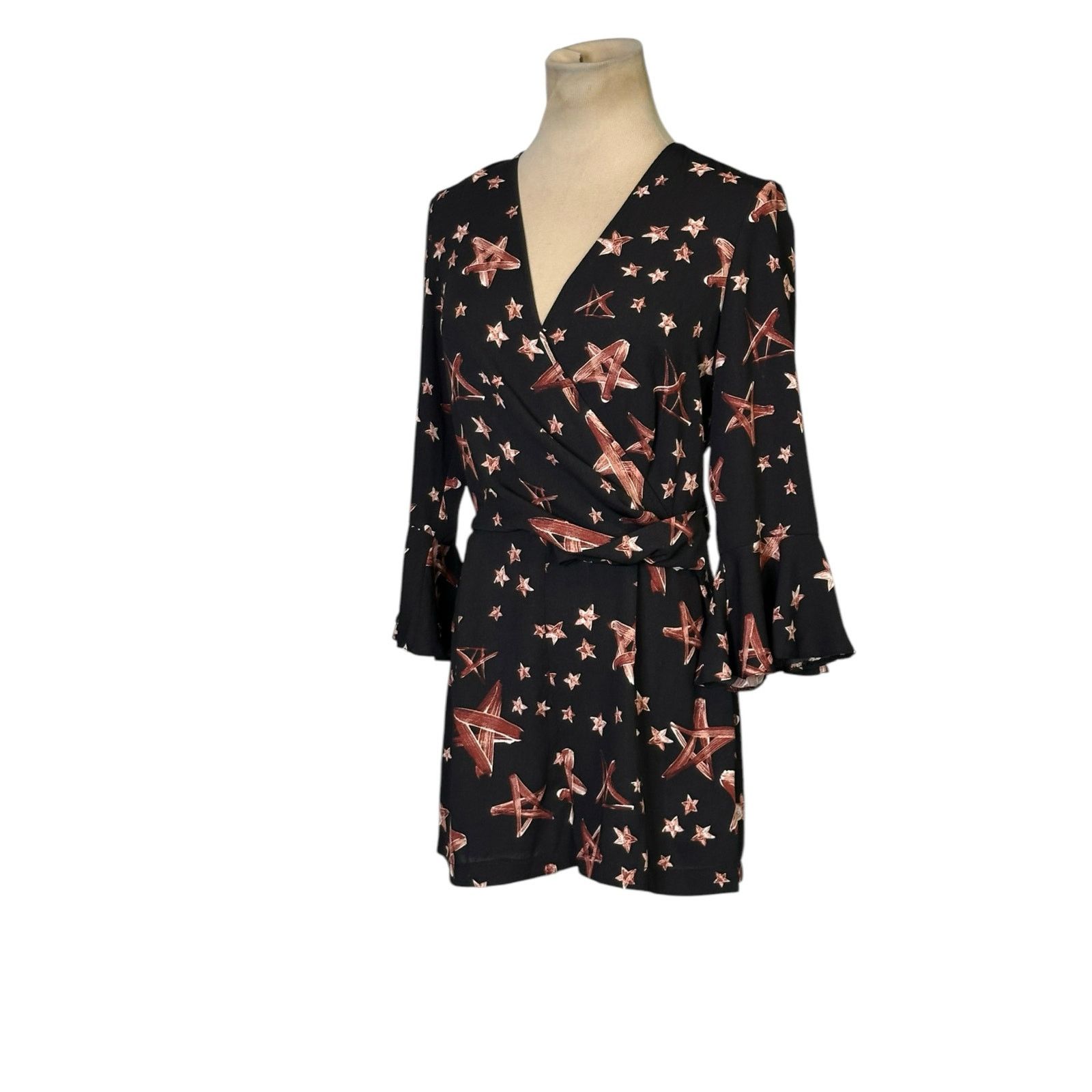 Topshop Topshop black brown stars print 3/4 sleeves romper size 4 Size 27" / US 4 / IT 40 - 15 Thumbnail