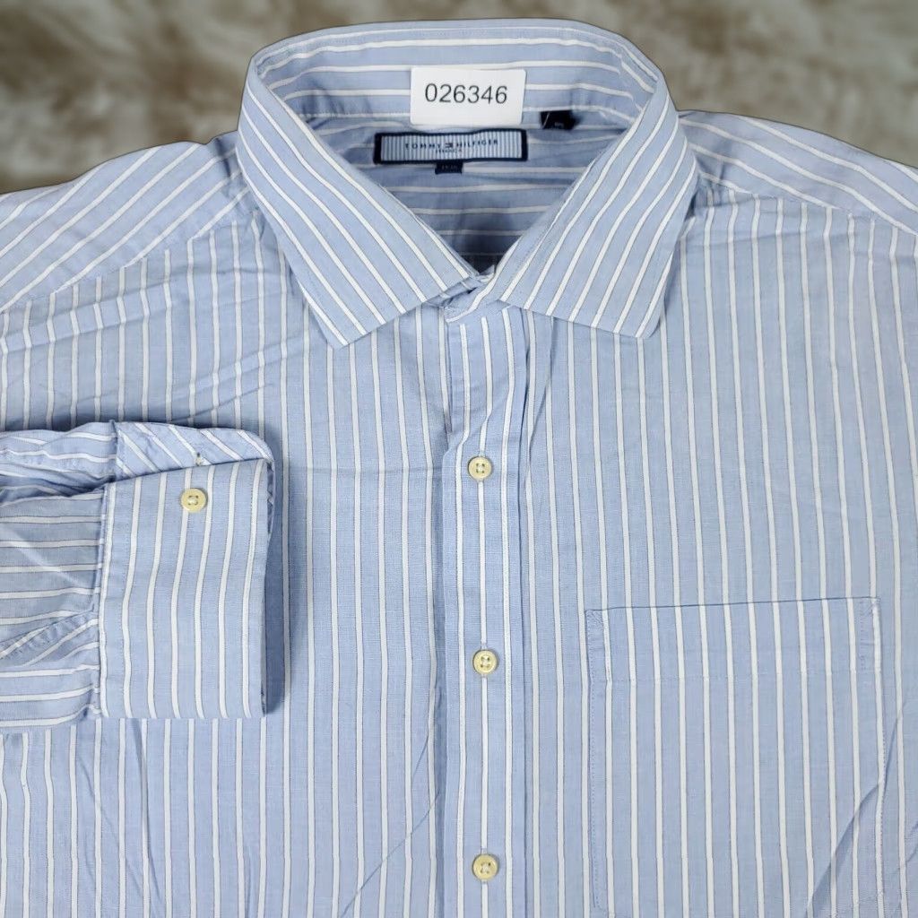 Tommy Hilfiger Tommy Hilfiger Shirt Mens XL Blue White Striped Button-Up Long Sleeve Size US XL / EU 56 / 4 - 1 Thumbnail