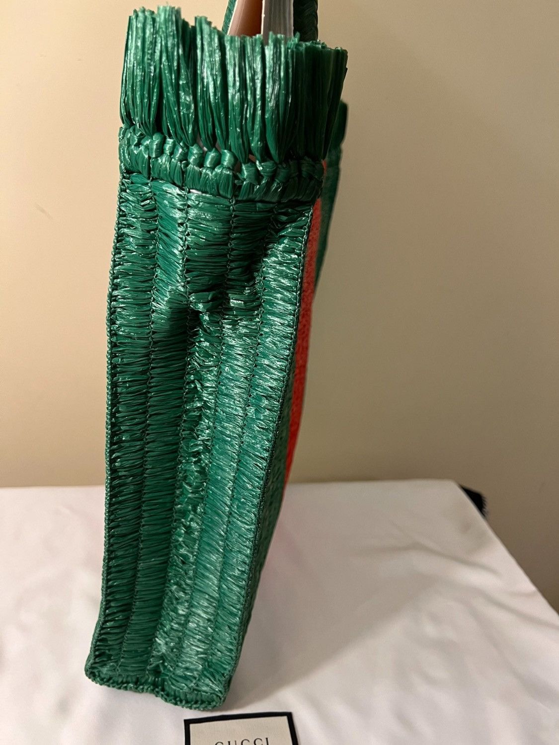 Gucci RUNWAY STRIPED RAFFIA TOTE IN GREEN Size ONE SIZE - 6 Thumbnail