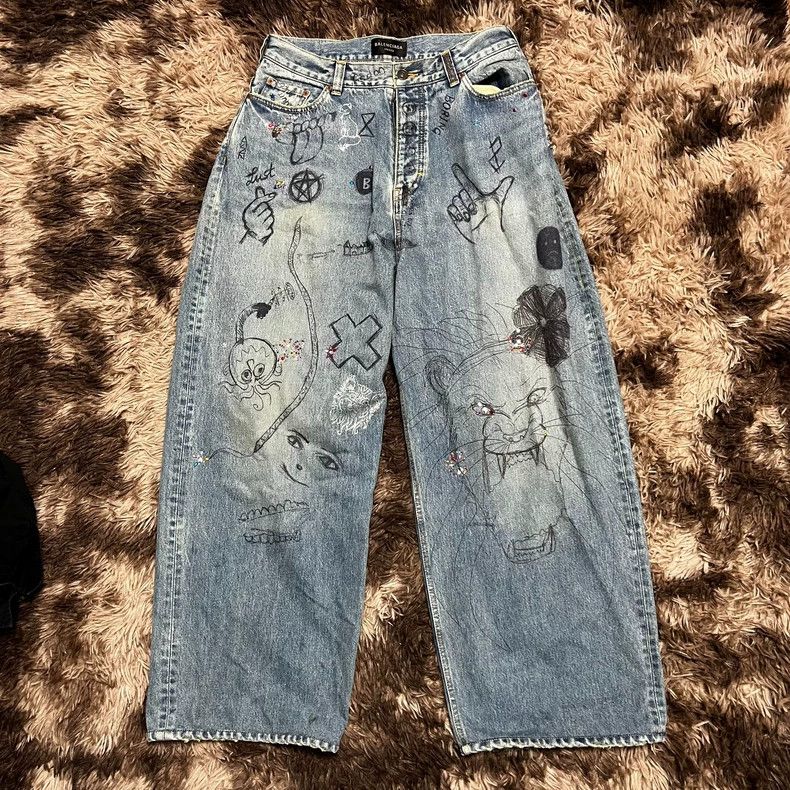 Balenciaga Balenciaga 22FW Crystal Graffiti Baggy Jeans | Grailed