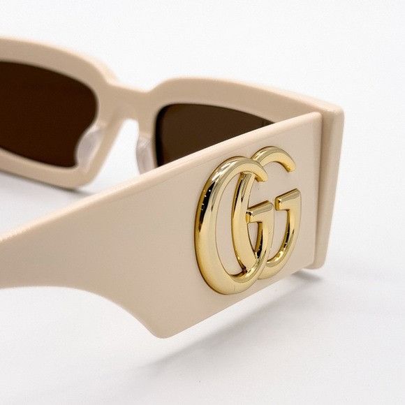 Gucci NEW GUCCI GG1425S 004 RECTANGLE BEIGE BROWN WOMEN SUNGLASSES Size ONE SIZE - 9 Thumbnail