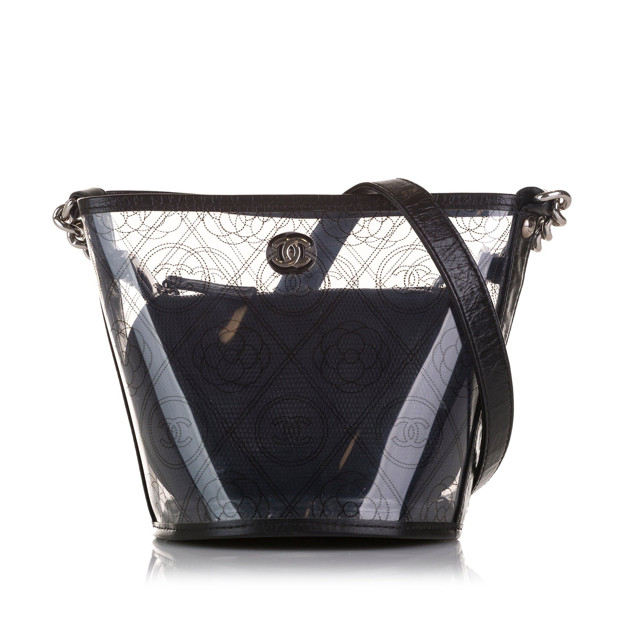 Chanel Chanel Crumpled Calfskin PVC Camellia Bucket Black Size ONE SIZE - 1 Thumbnail