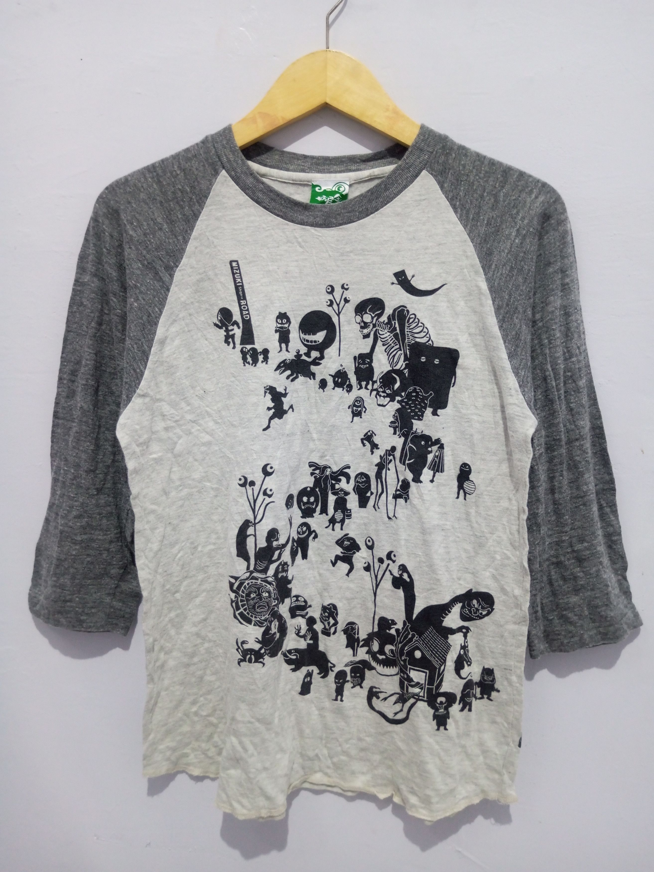 image of Anima x Cartoon Network Mizuki Shigeru Road Japanese Manga Raglan T Shirt in Grey (Size Medium)