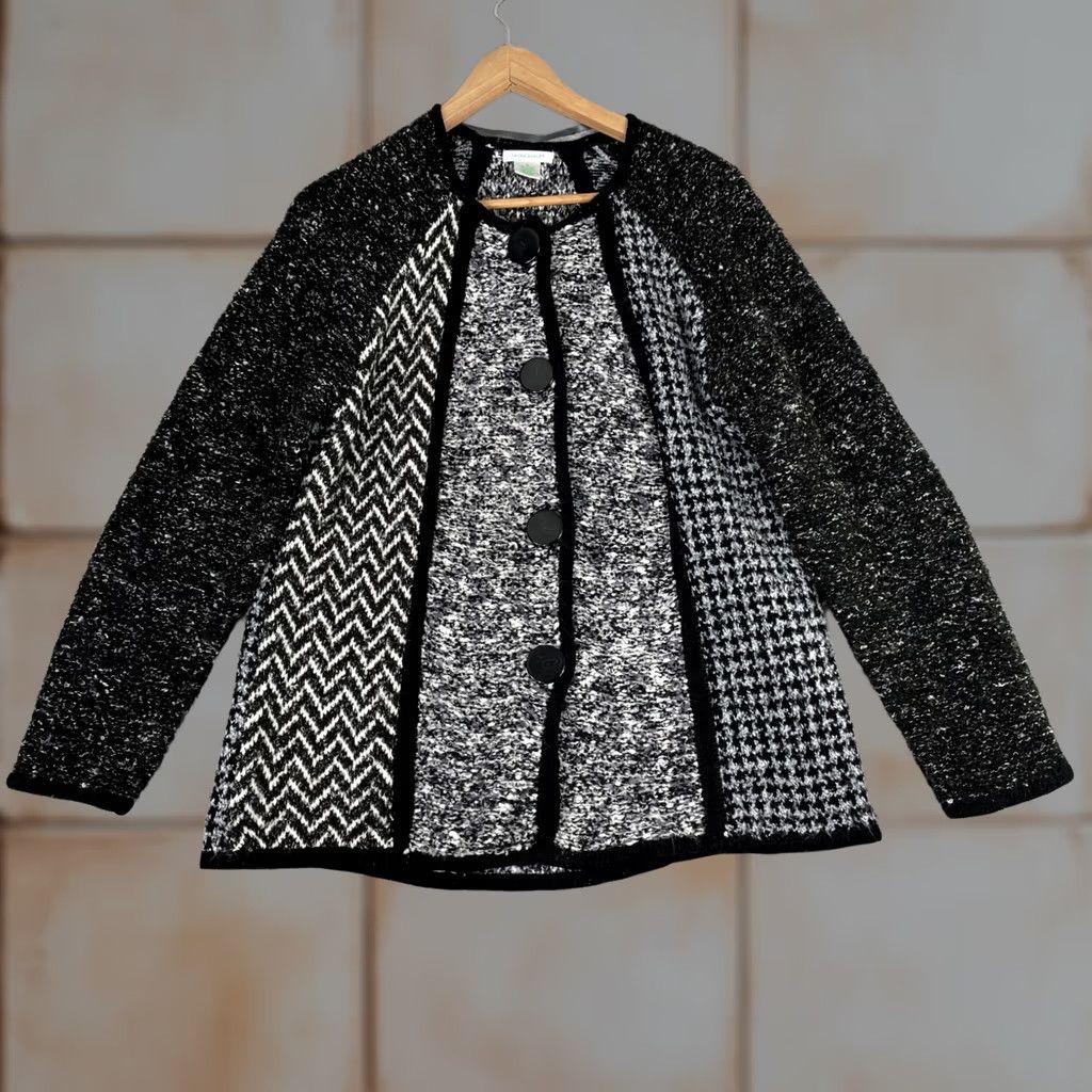 Laura Ashley VINTAGE Laura Ashley Cardigan Sweater Womens M Black Patchwork Knit Dark Academia cardigan sweater Size M / US 6-8 / IT 42-44 - 1 Thumbnail