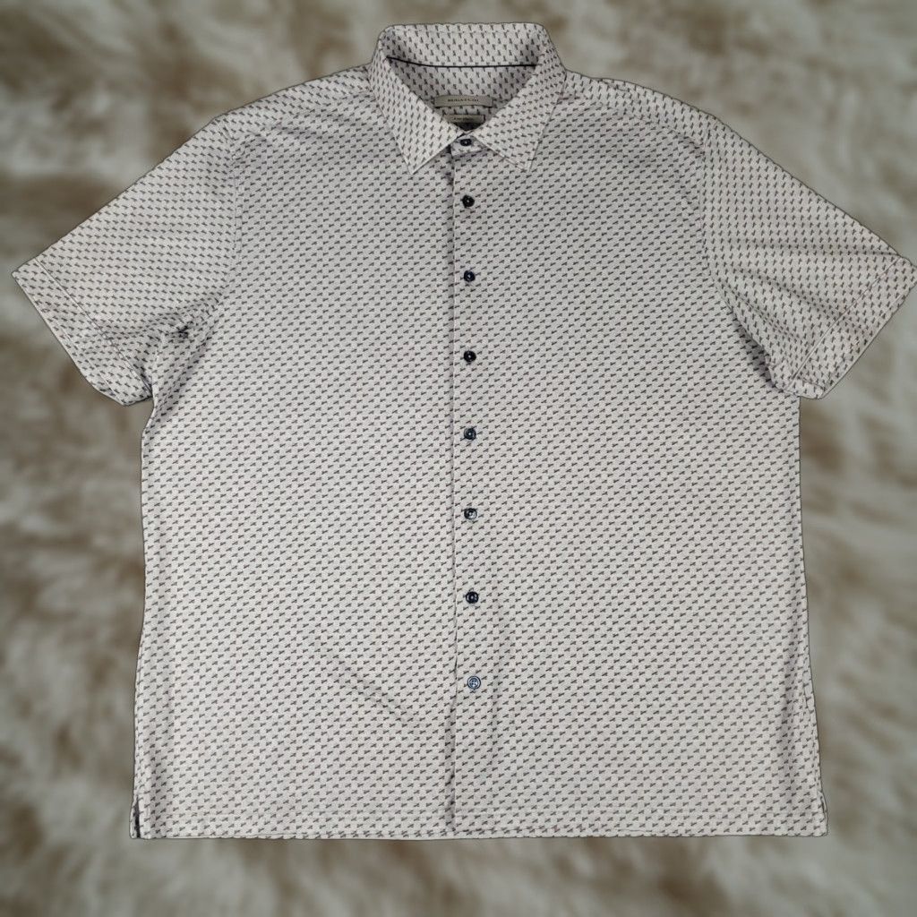 BUGATCHI Bugatchi Shirt Mens 2XL Blue Plaid Short Sleeve Button-Up Casual Cotton Blend Geometric Portrait? Size US XXL / EU 58 / 5 - 1 Thumbnail