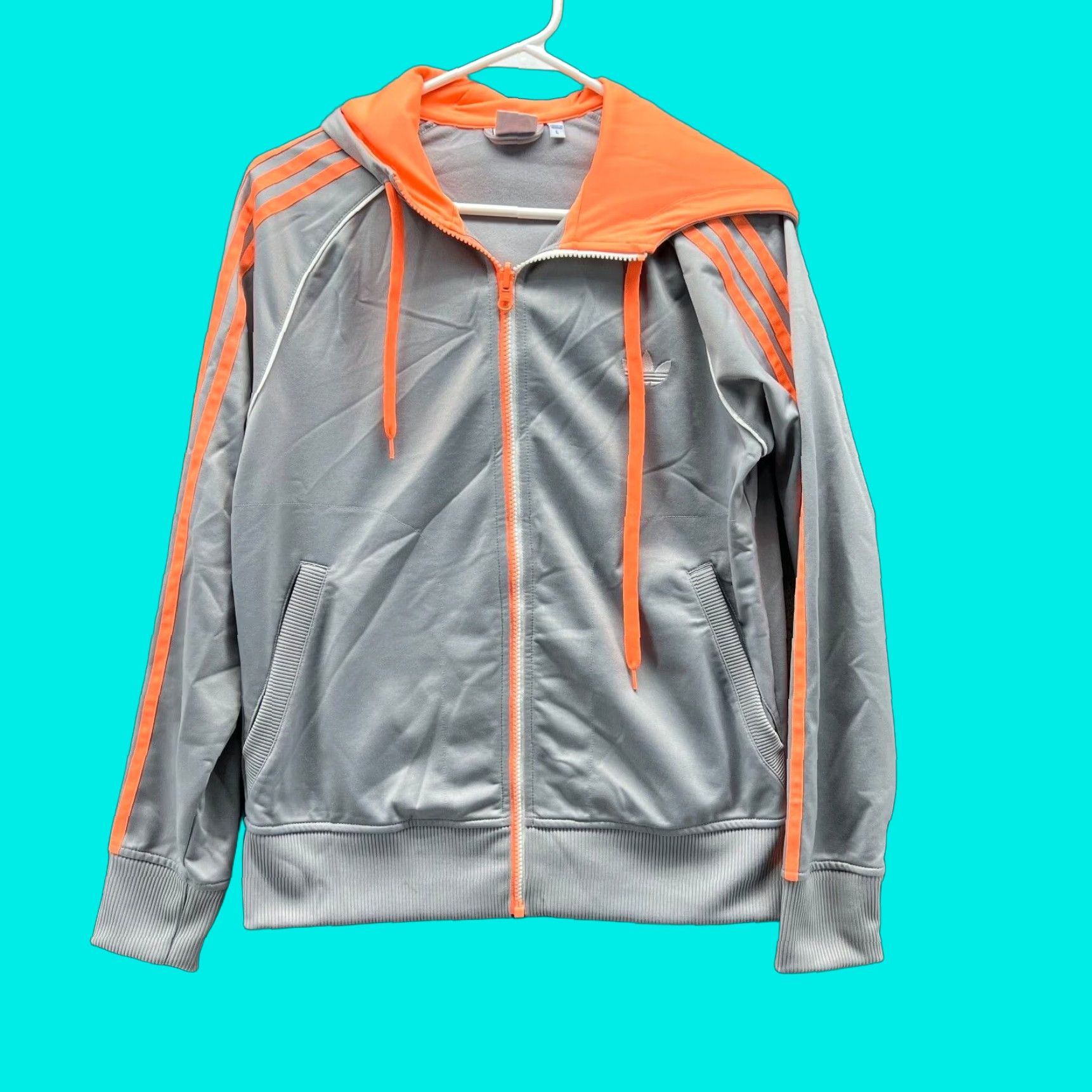 Adidas VINTAGE adidas Jacket Womens Large Gray Orange Full Zip Hooded Track 3 Stripes Womens L Gray Orange Full Zip Hoodie Track Jacket Size L / US 10 / IT 46 - 1 Thumbnail