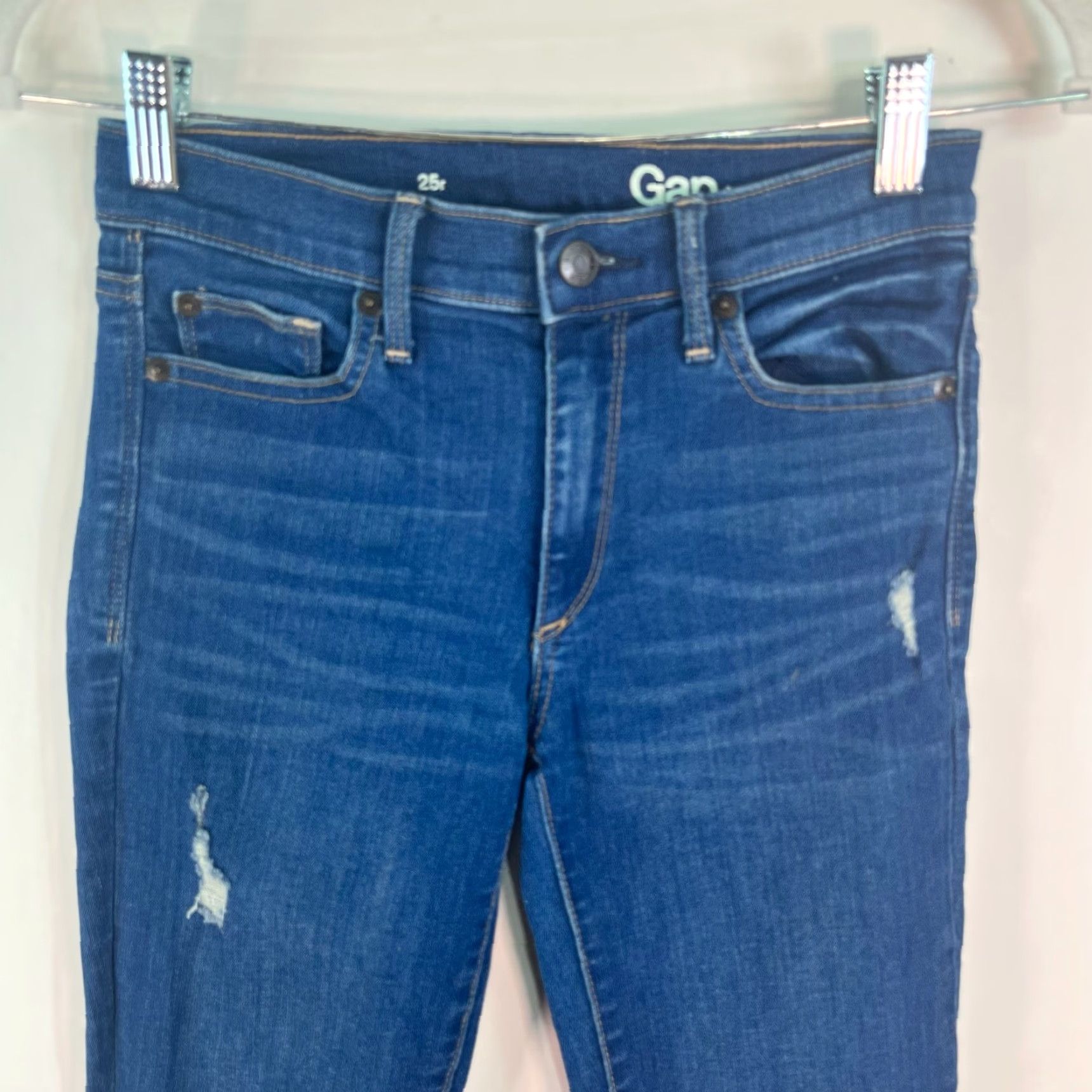 Gap Gap 1969 Womens Skinny Ankle Jeans Distressed Blue Denim Size 25 R 26X27 Size 42" / US 20 - 2 Thumbnail