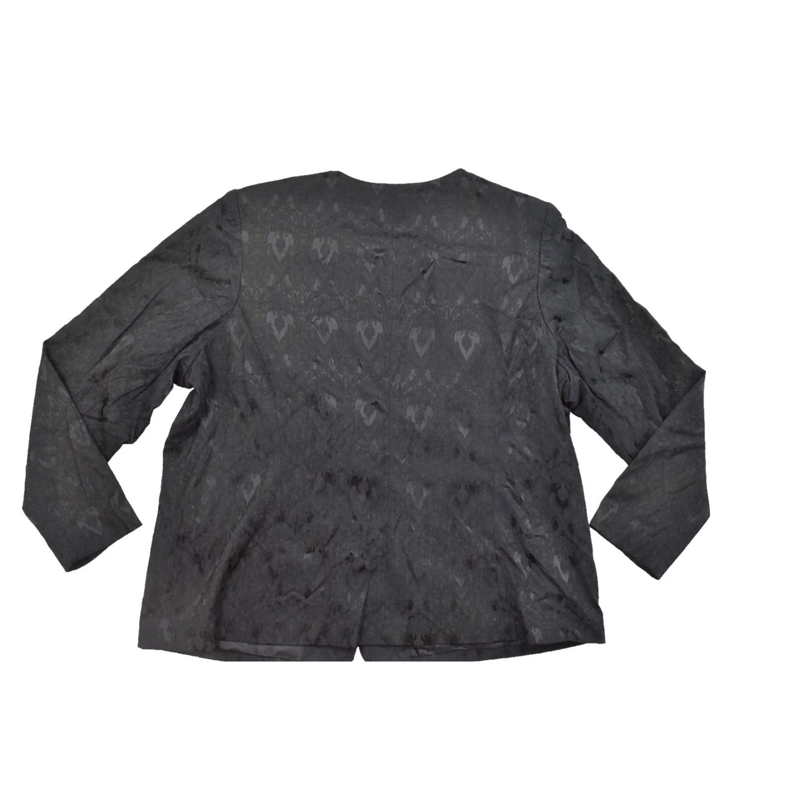 Vintage Lane Bryant Women Blazer Jacket 26 Plus Black Jacquard Satin Lapel Open Front Button Closure Vintage No Size 4XL / US 24-26 - 2 Thumbnail