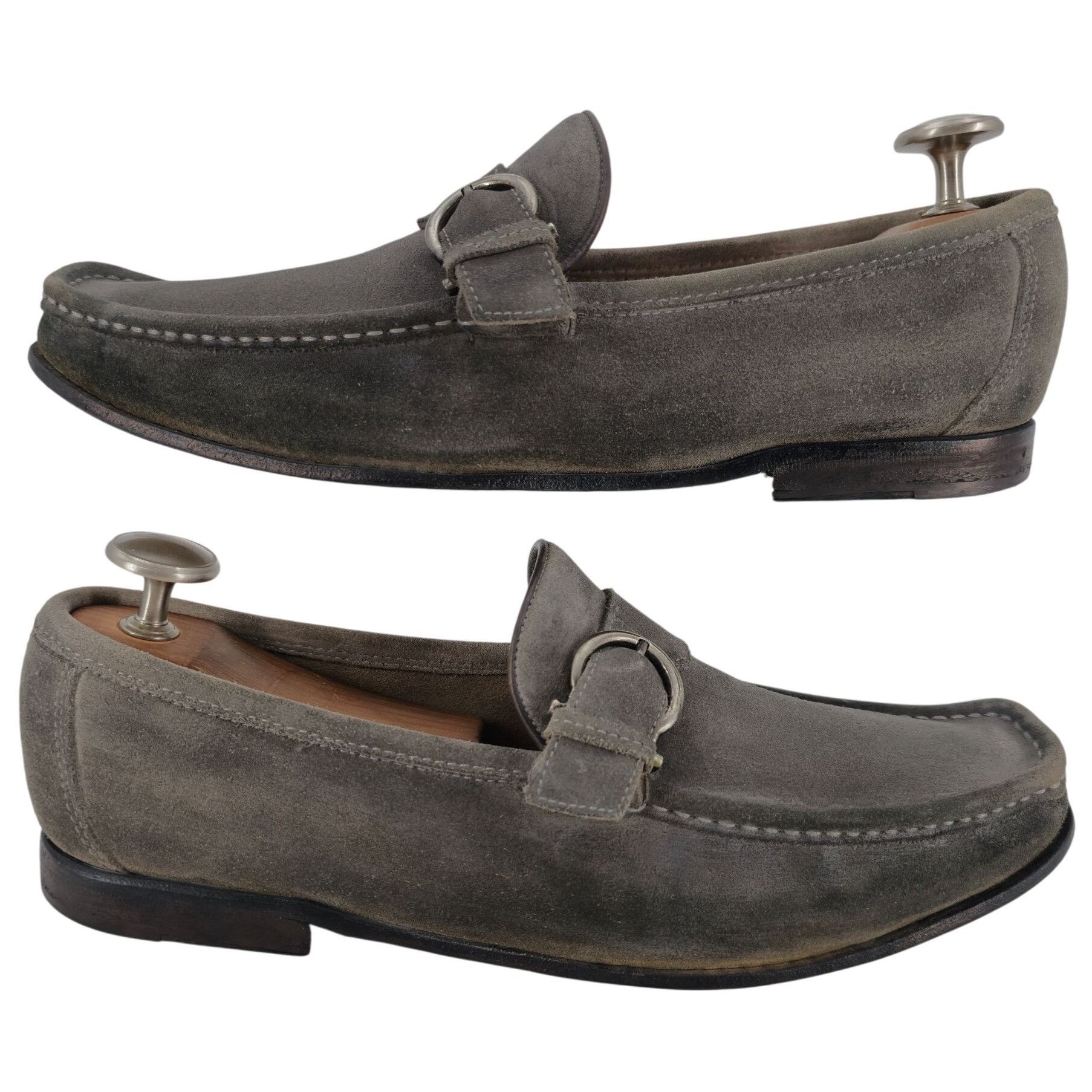 Salvatore Ferragamo Salvatore Ferragamo Italy Gray Suede Buckle Moccasin Loafers Size US 9.5 / EU 42-43 - 2 Thumbnail