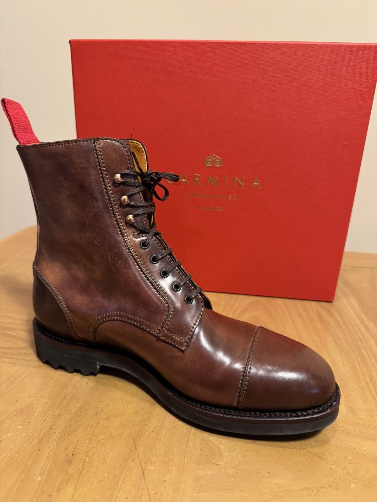 Carmina Carmina Custom Cordovan Frankenstitch Work Boots - Burgundy Size US 8.5 / EU 41-42 - 10 Thumbnail