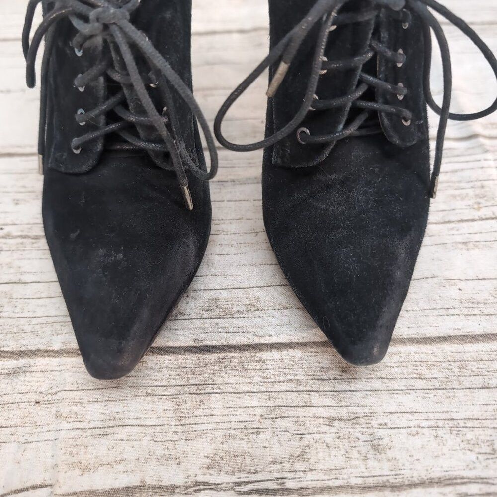 L.A.M.B. L.A.M.B. Black Suede Lace Up Stiletto Ankle Booties Women S Size US 8.5 / IT 38.5 - 4 Thumbnail