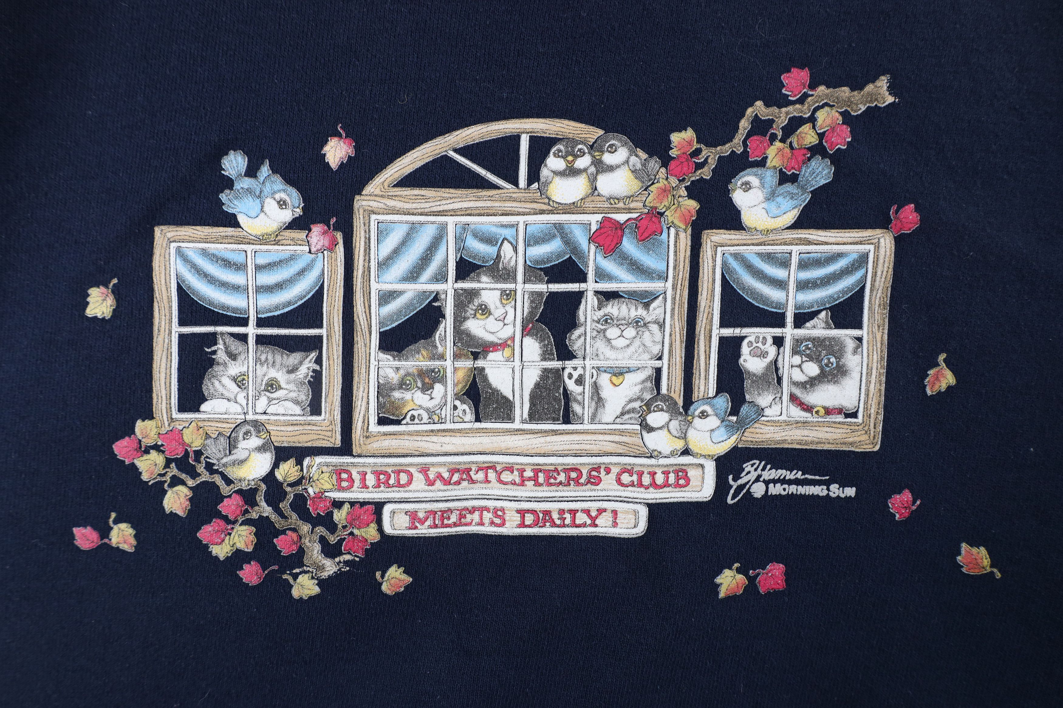 Vintage Vintage 90s Streetwear Cat Kitten Bird Sweatshirt Blue USA Size L / US 10 / IT 46 - 4 Thumbnail