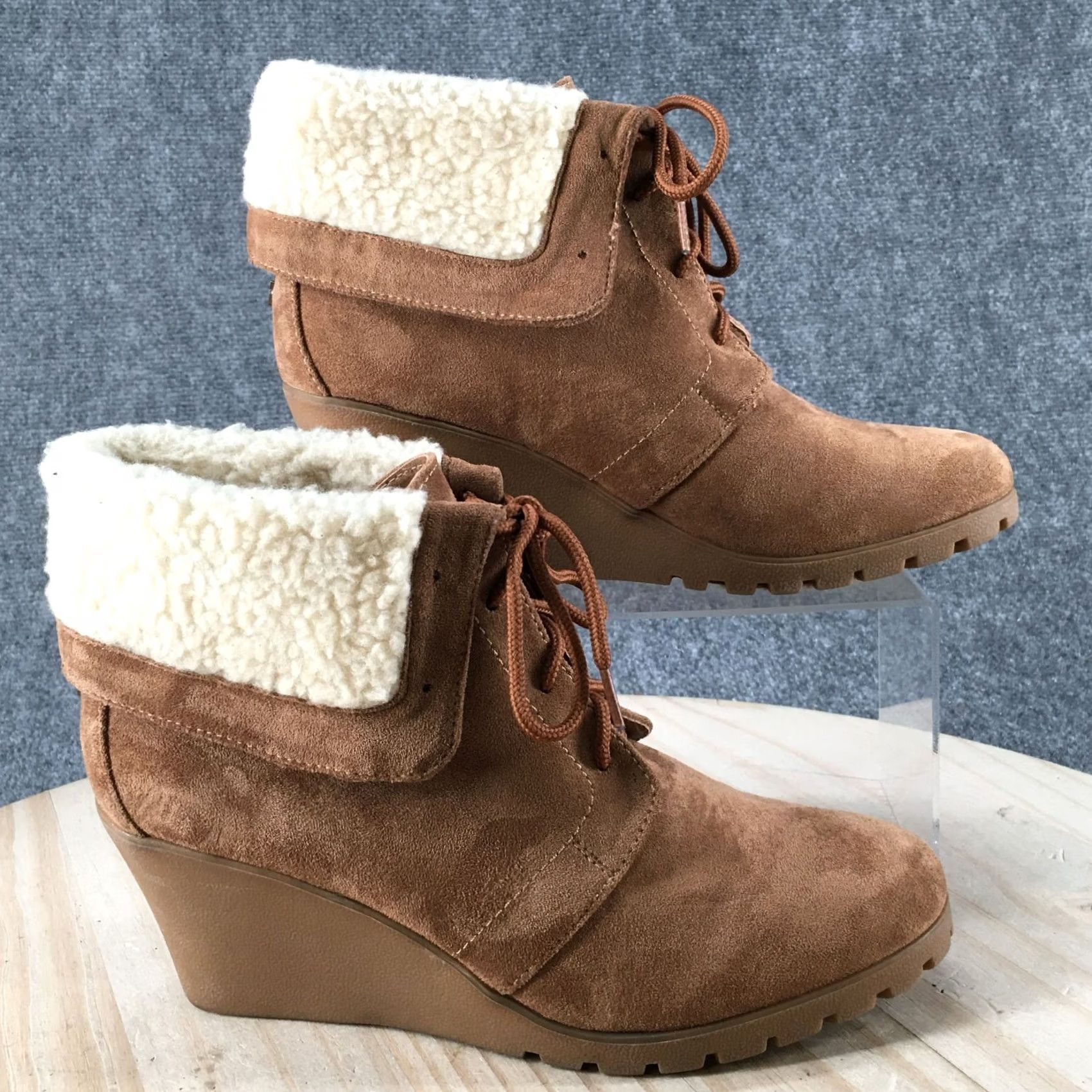 Nautica Nautica Winter Snow Boots Womens 10 Rendon Brown Suede Wedge Lace Up Faux Fur Boots Size US 10 / IT 40 - 2 Thumbnail