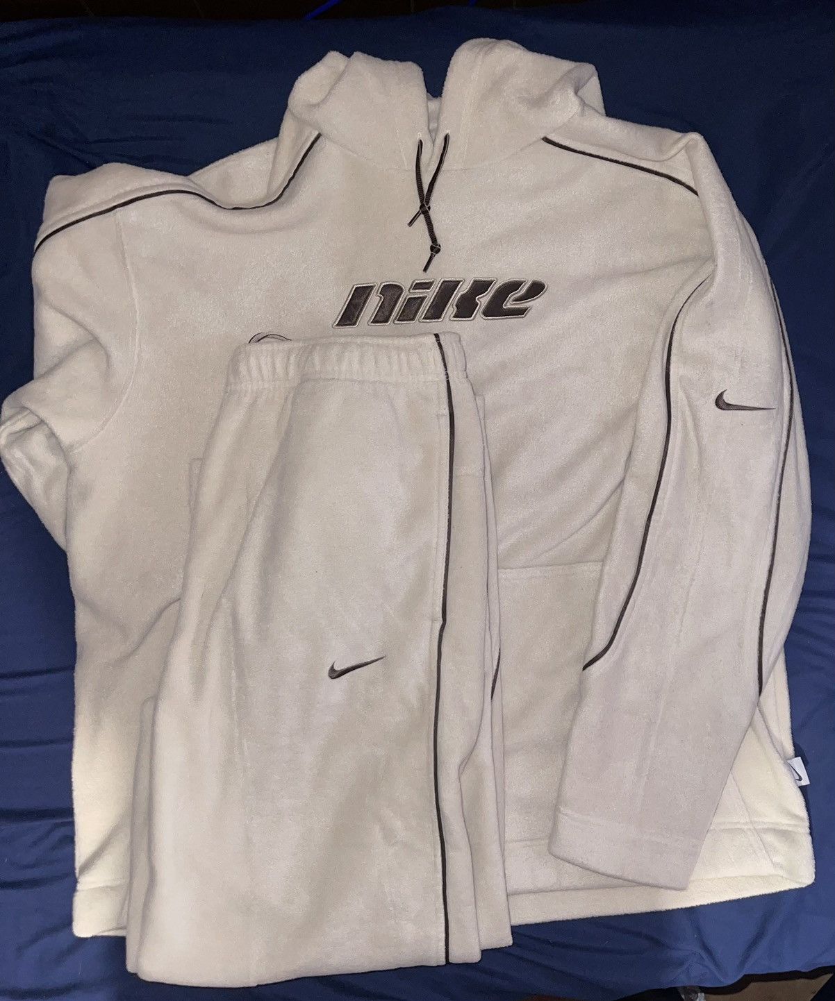 image of Nike Fleece Hoodie Sweatshirt Y2K Swoosh Logo Tech in Cream, Men's (Size Large)