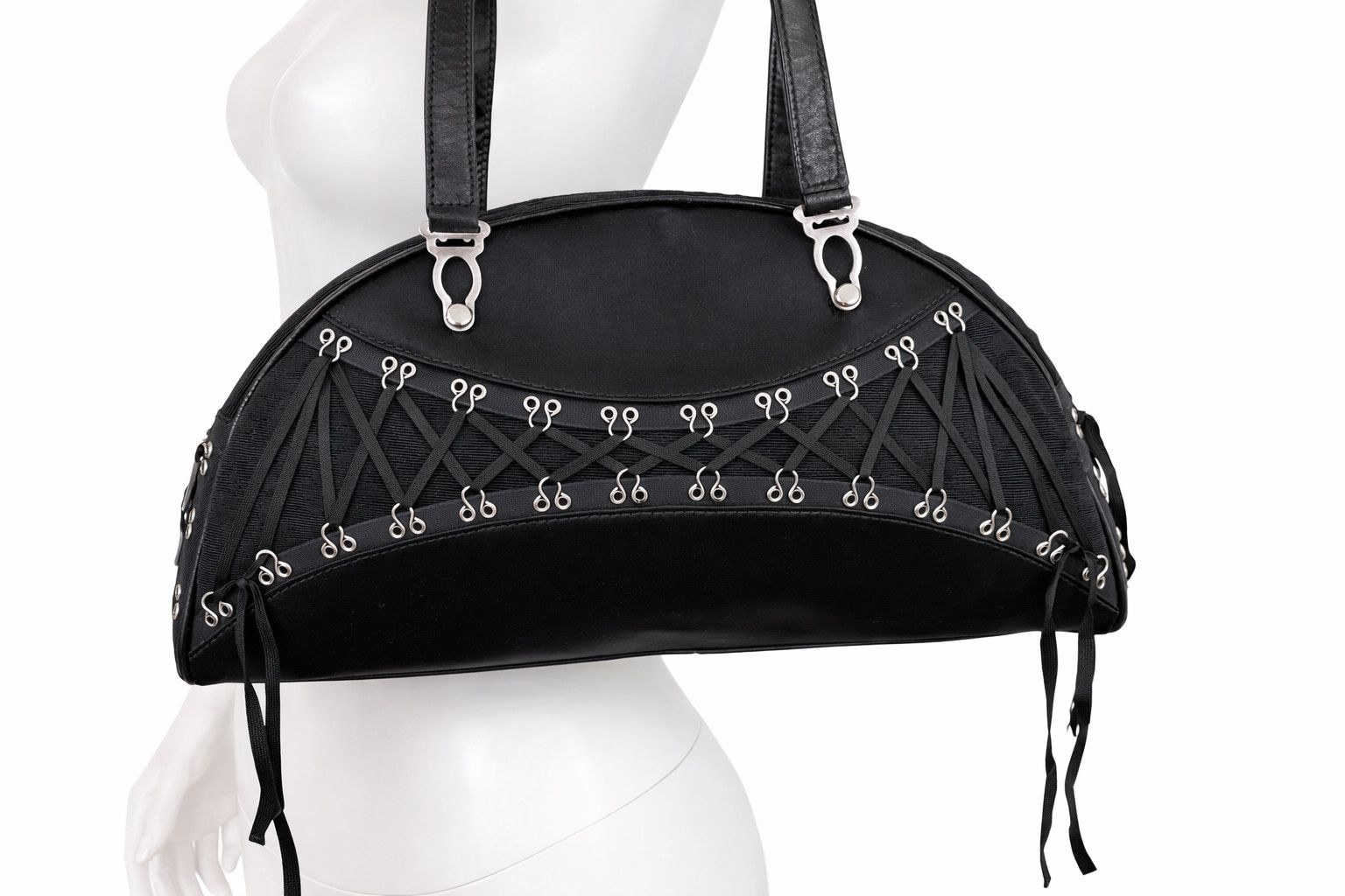 John Galliano John Galliano Black Corset Lace-Up Bag Designer Handbag Size ONE SIZE - 1 Thumbnail