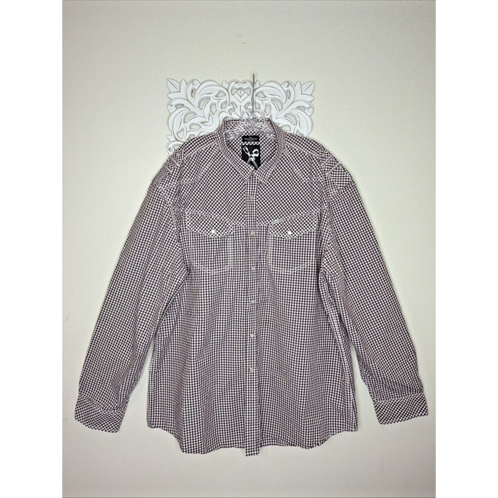 Marc Ecko Marc Ecko Gingham Shirt Men's 3XL Snap Front Long Sleeve Size US XXL / EU 58 / 5 - 2 Thumbnail