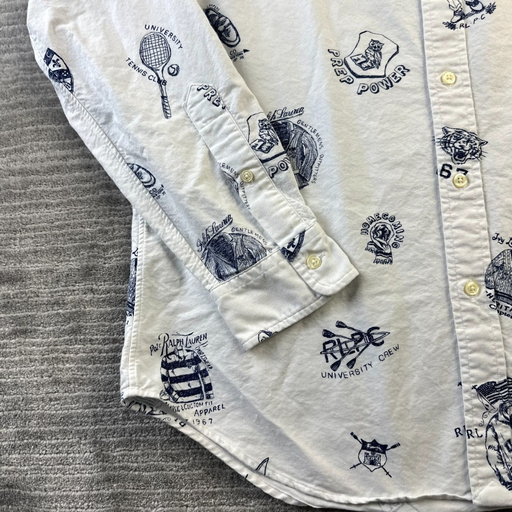 Ralph Lauren Ralph Lauren Shirt Mens Medium White Blue All Over Print Preppy Oxford Shirt Size US M / EU 48-50 / 2 - 4 Thumbnail