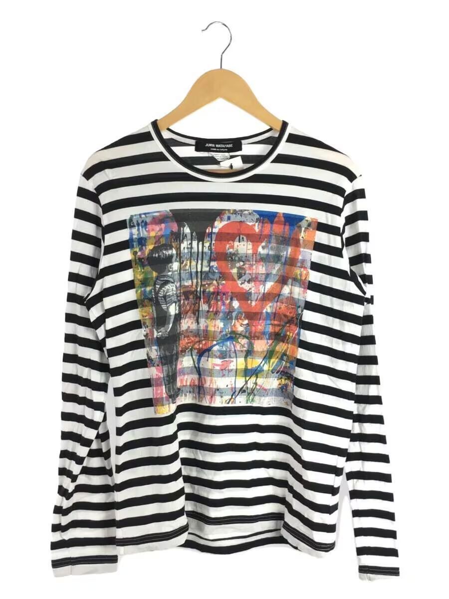 Pre-owned Comme Des Garcons X Junya Watanabe Graffiti Striped Long Sleeve Tee In Black White