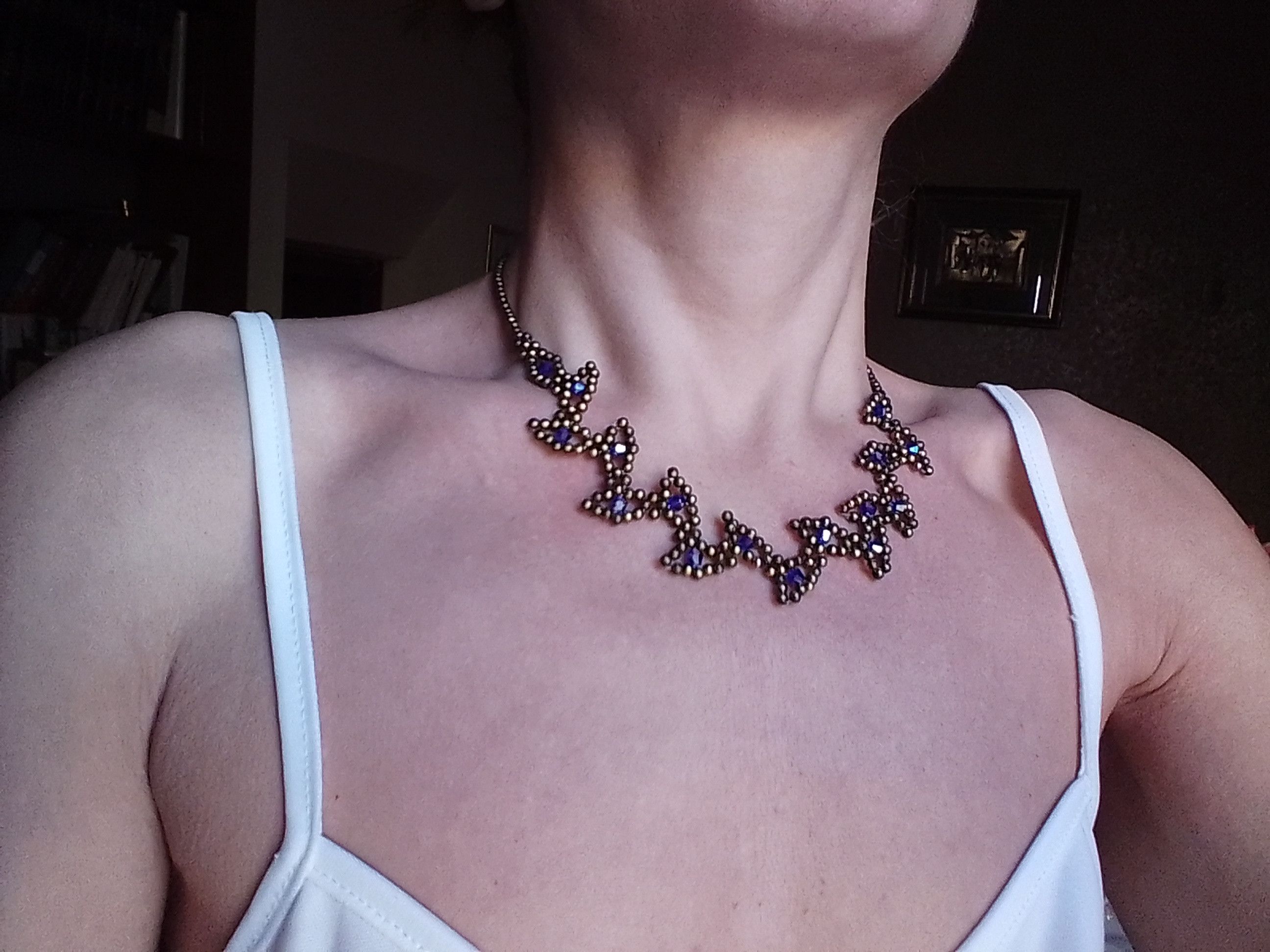 Handmade Necklace Vintage Earrings Leafy Brass Blue Crystal Size ONE SIZE - 7 Thumbnail