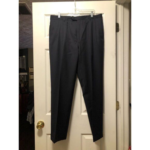 Jos. A. Bank jos.a.bank men's navy 100%wool dress pants size: 37/31 Size 36R - 1 Thumbnail