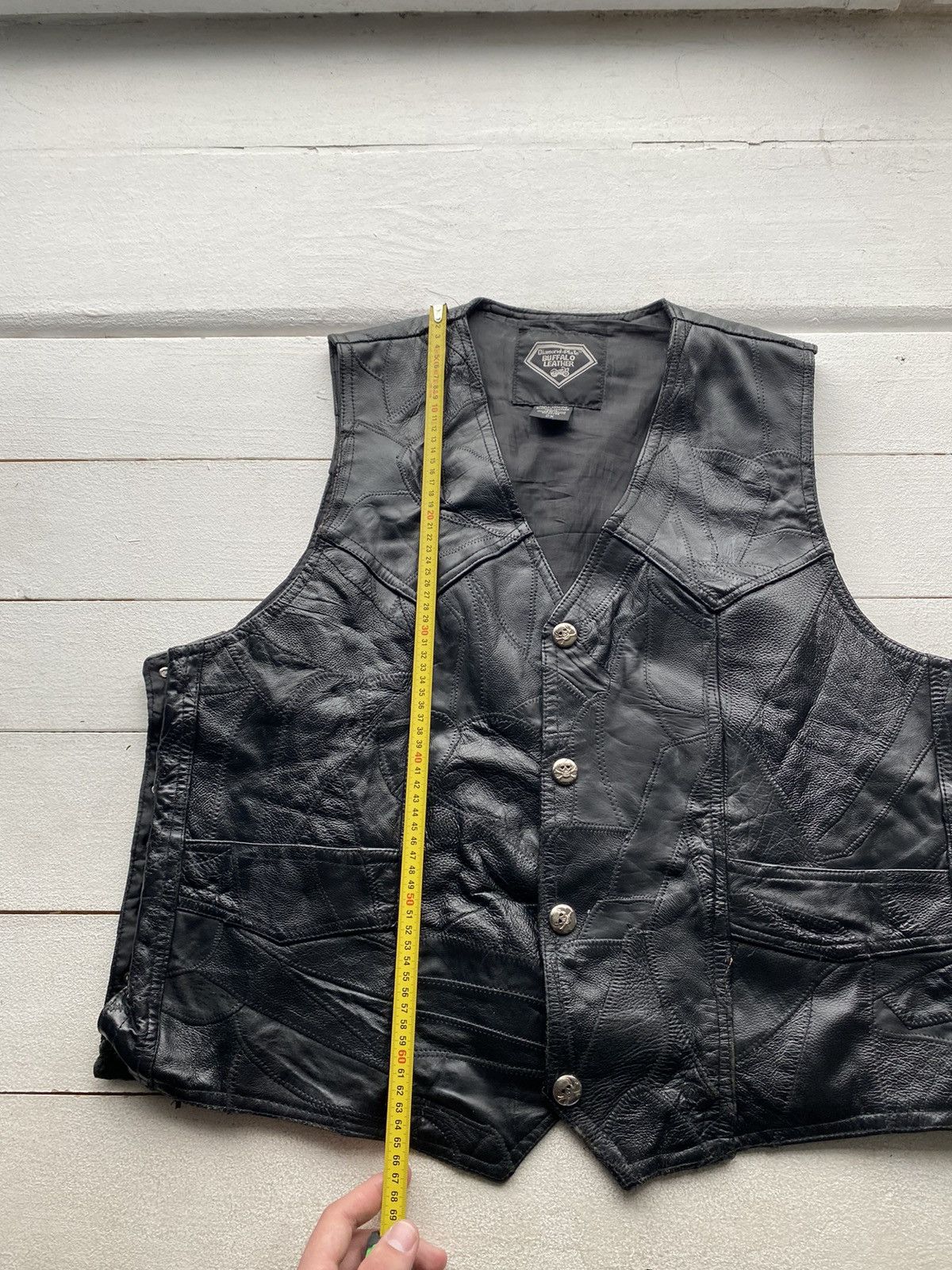 Genuine Leather × Hysteric Glamour × Japanese Brand 90s🔥VNTG Diamond Plate Buffalo Leather Skull Gothic Vest Men Size US XL / EU 56 / 4 - 6 Thumbnail
