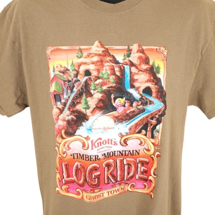 Vintage Knotts Berry Farm T Shirt Mens Large Brown Timber Mountain Log Ride Crew Neck Cotton Short Sleeve Size US L / EU 52-54 / 3 - 2 Thumbnail